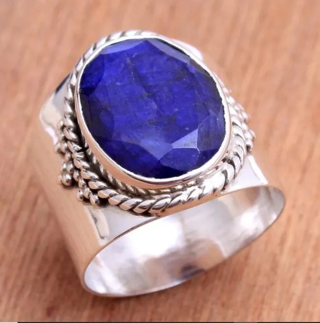 Faceted Blue Sapphire Gemstone Ring Stylish Ring 925 Sterling Silver Jewelry Handmade Designer Ring