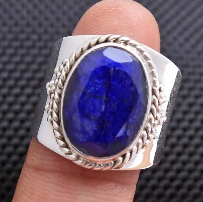 Faceted Blue Sapphire Gemstone Ring Stylish Ring 925 Sterling Silver Jewelry Handmade Designer Ring