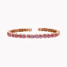 Fireworks Pink Sapphire & Diamond Baguette Bangle