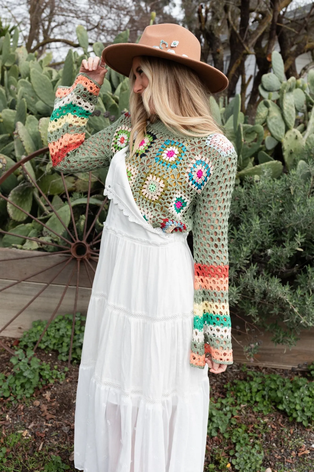 Flower Drops Crochet Sweater - Sage