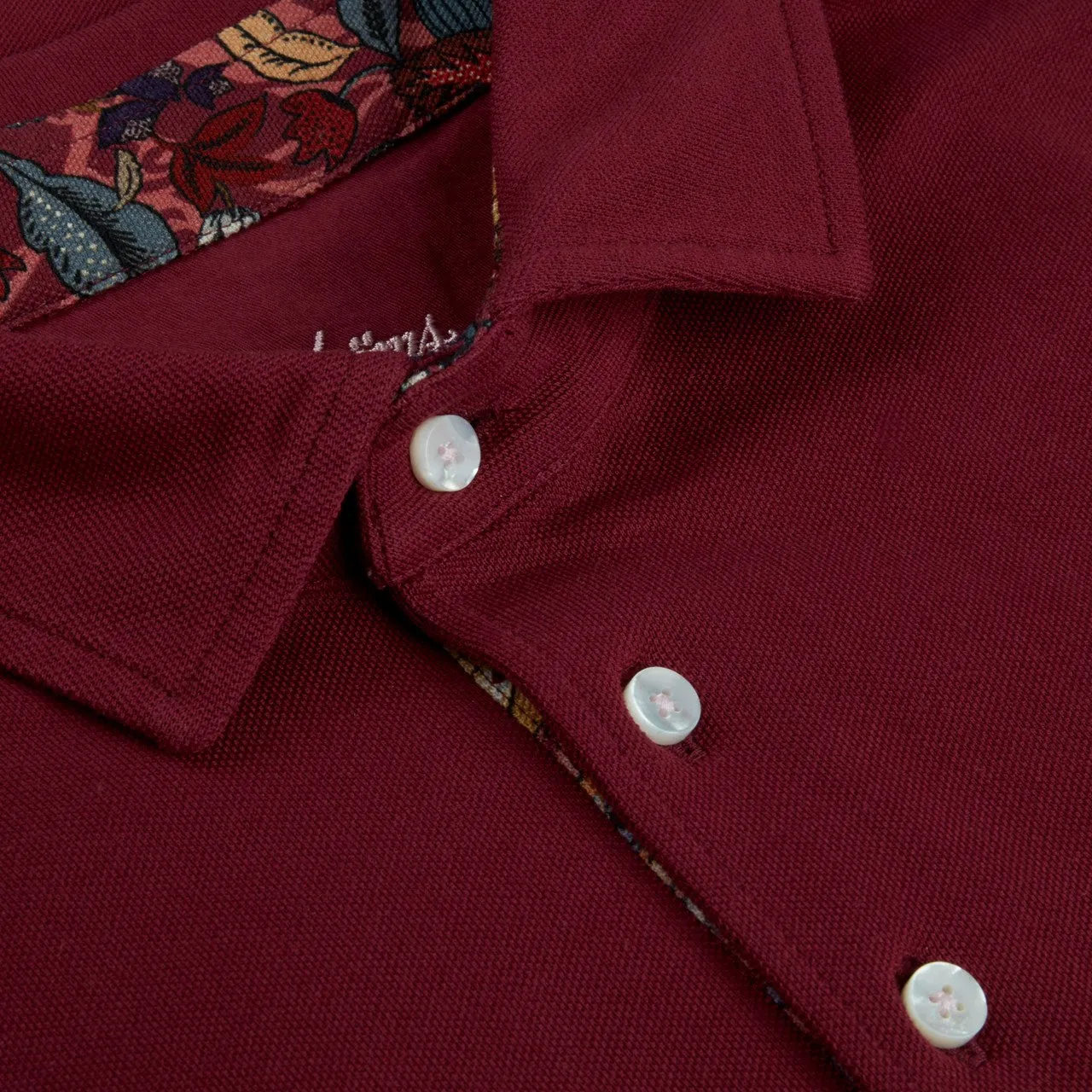 Flower Patterned Contrast Polo Shirt