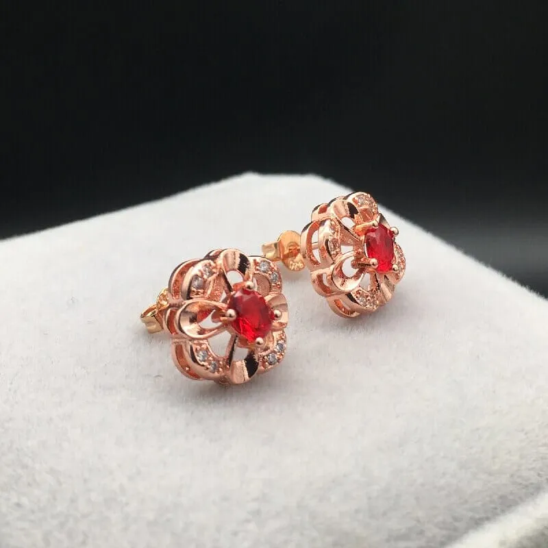 Flower Shape Ruby Stud Earrings