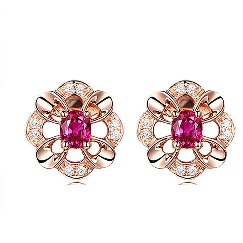 Flower Shape Ruby Stud Earrings