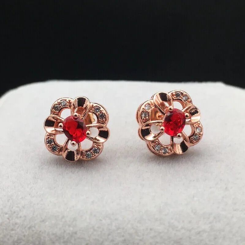 Flower Shape Ruby Stud Earrings