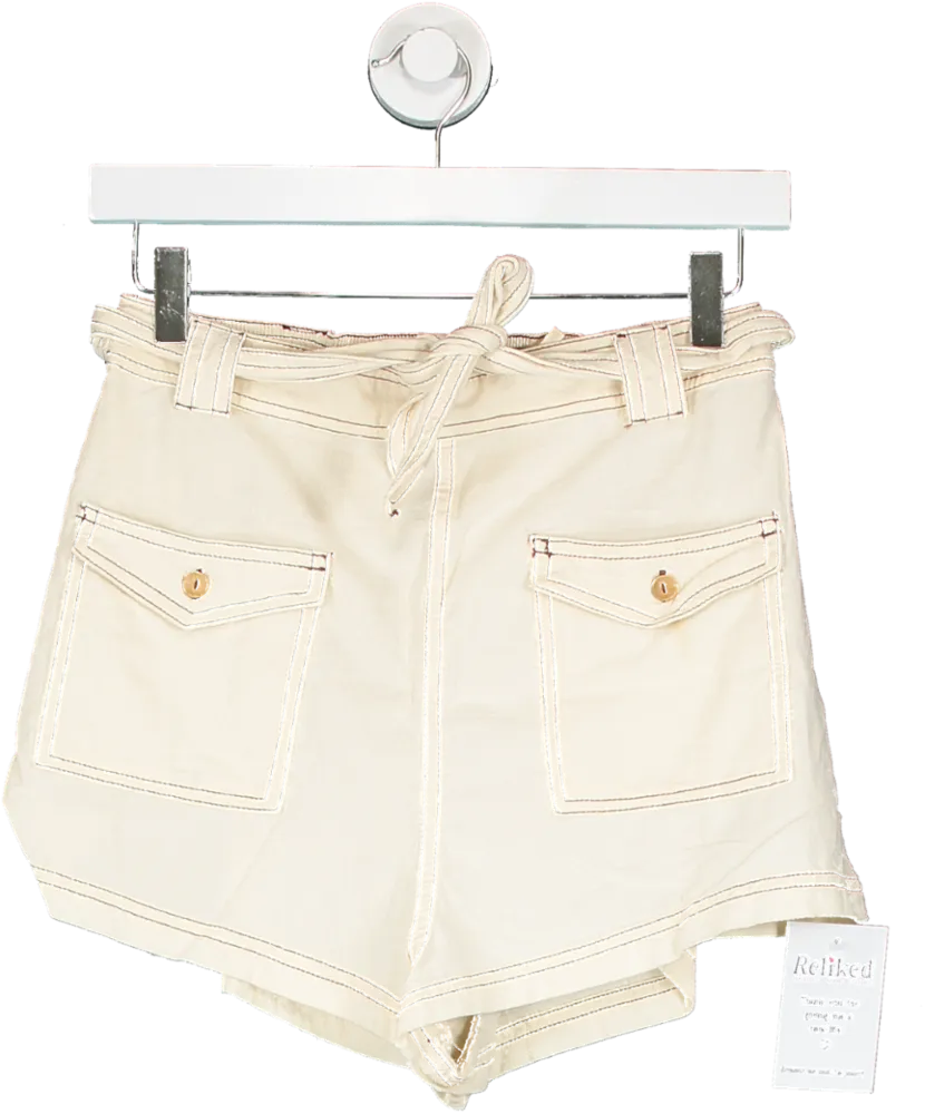 Free People Cream Pull On Short With Contrast Stitch Detail UK XS