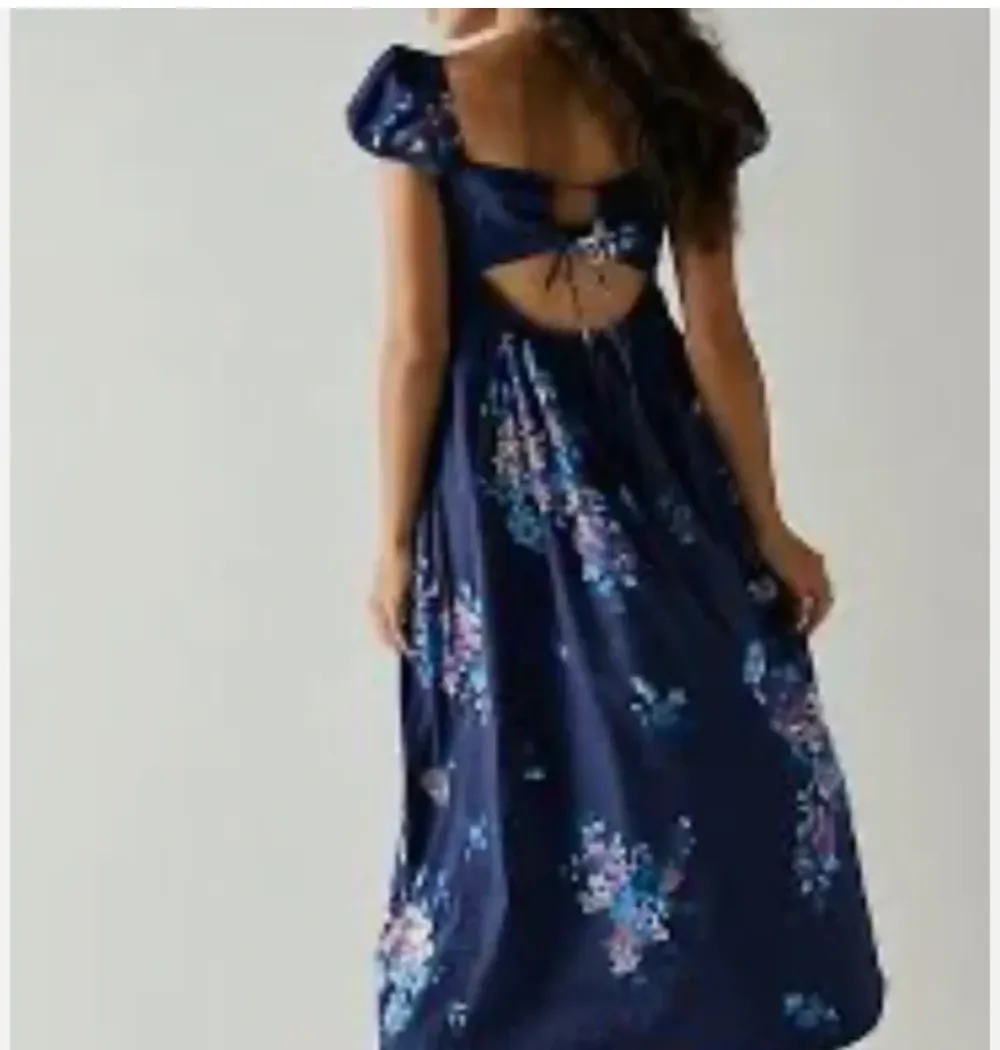 Free People x Linda Lou blue floral Poplin Dress UK L