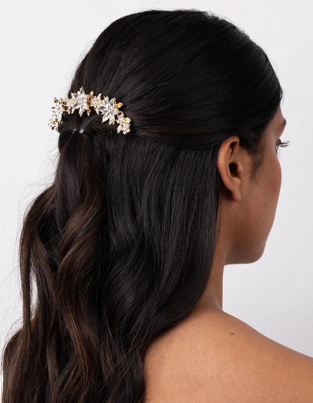 Gold Classic Diamante Flower Comb