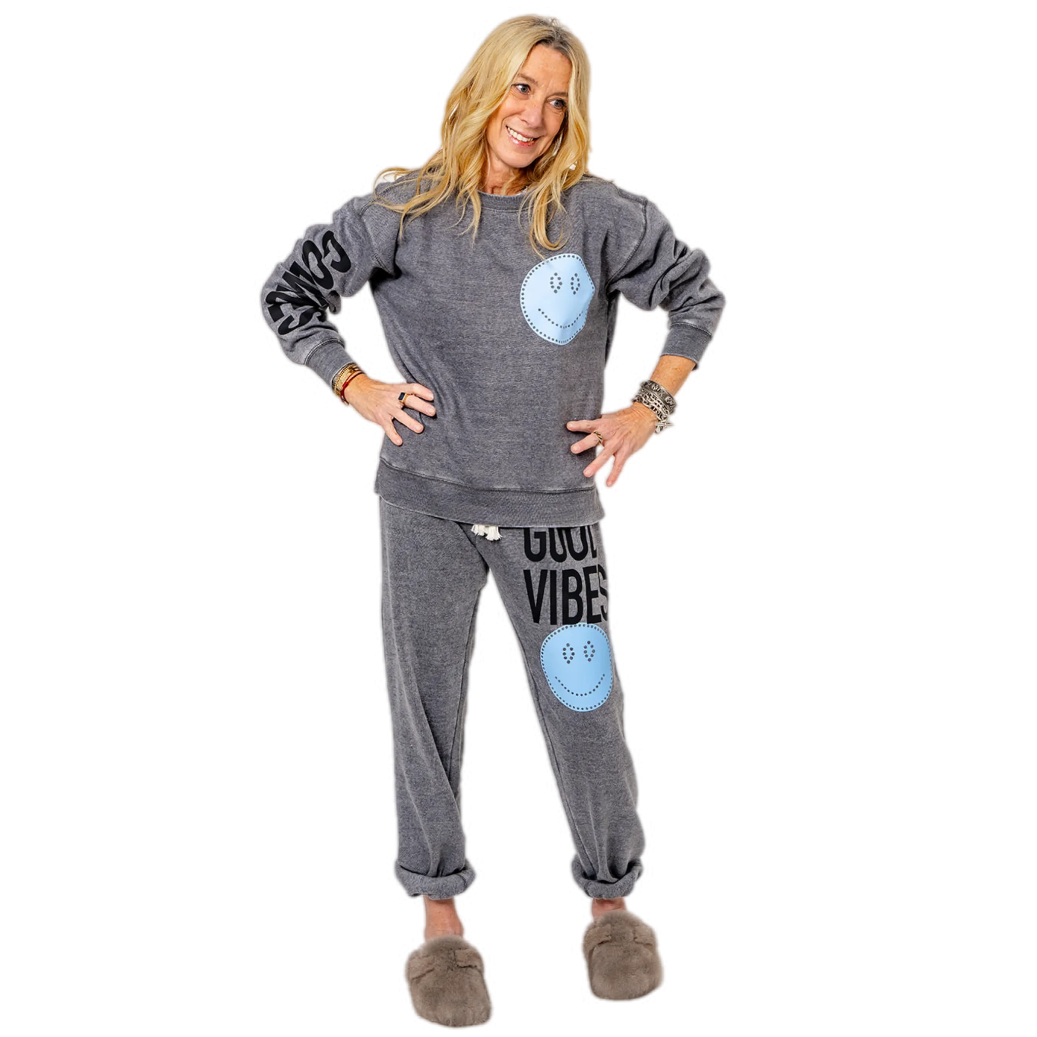 Good Vibes Smile Grey Zip Up hoodie