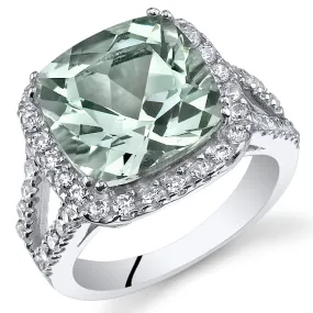 Green Amethyst Cushion Cut Sterling Silver Ring Size 5