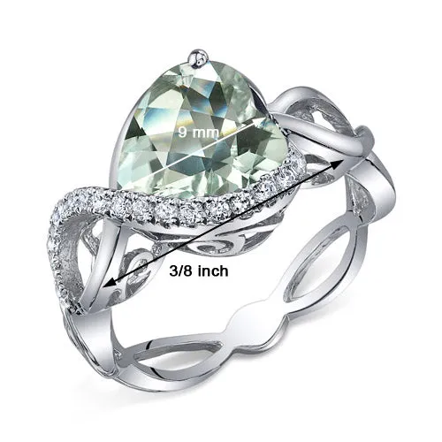 Green Amethyst Heart Shape Sterling Silver Ring Size 5