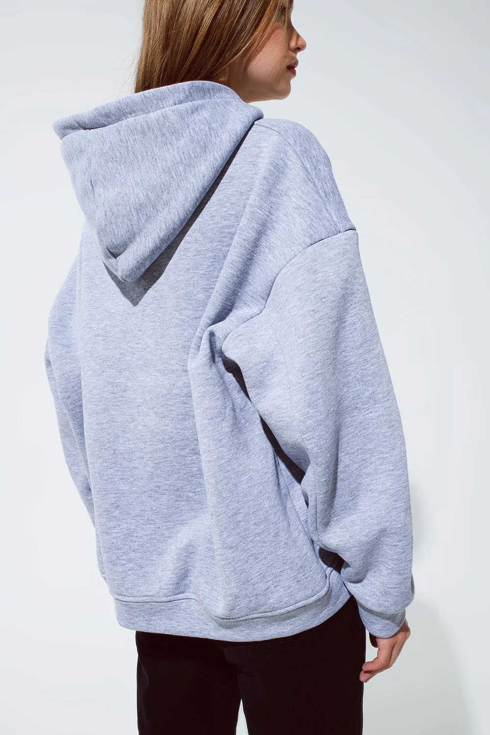 Grey Color Hoodie with Embroidered Cést La Vie Text