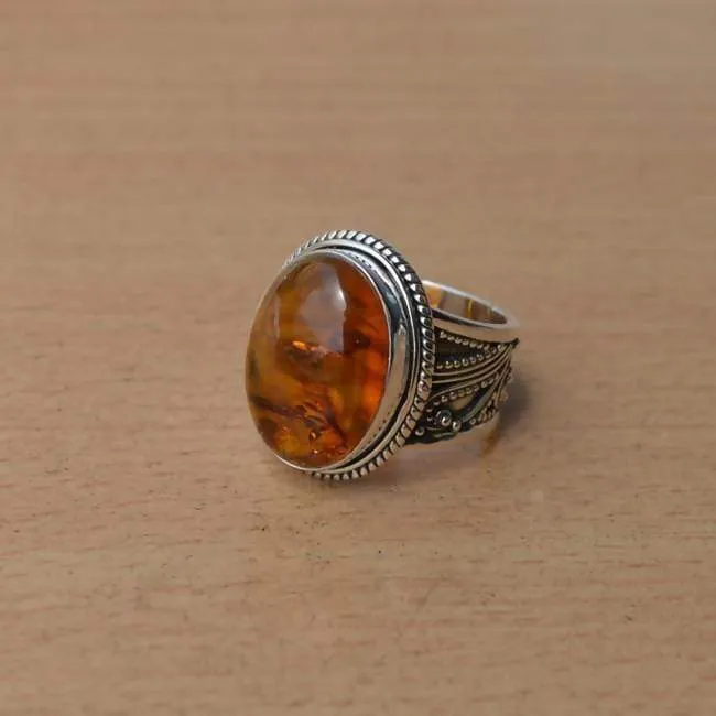 Handmade Amber Ring in Sterling Silver