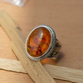 Handmade Amber Ring in Sterling Silver