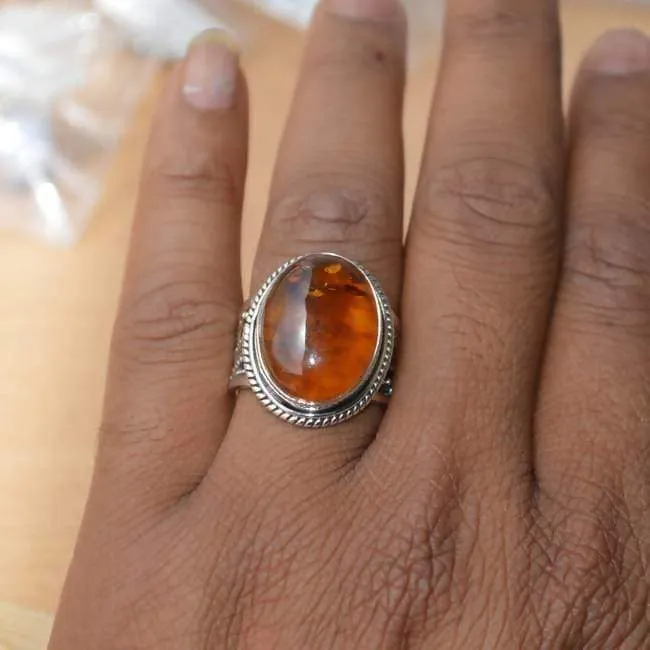 Handmade Amber Ring in Sterling Silver