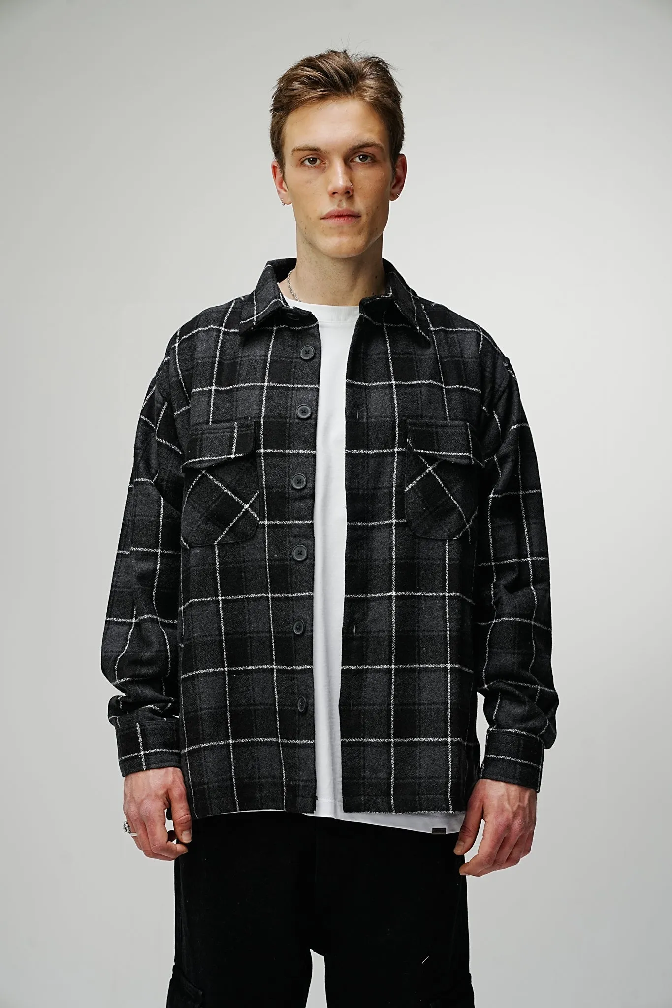 Heavy Oversized Flannel Shirt Phantom Black