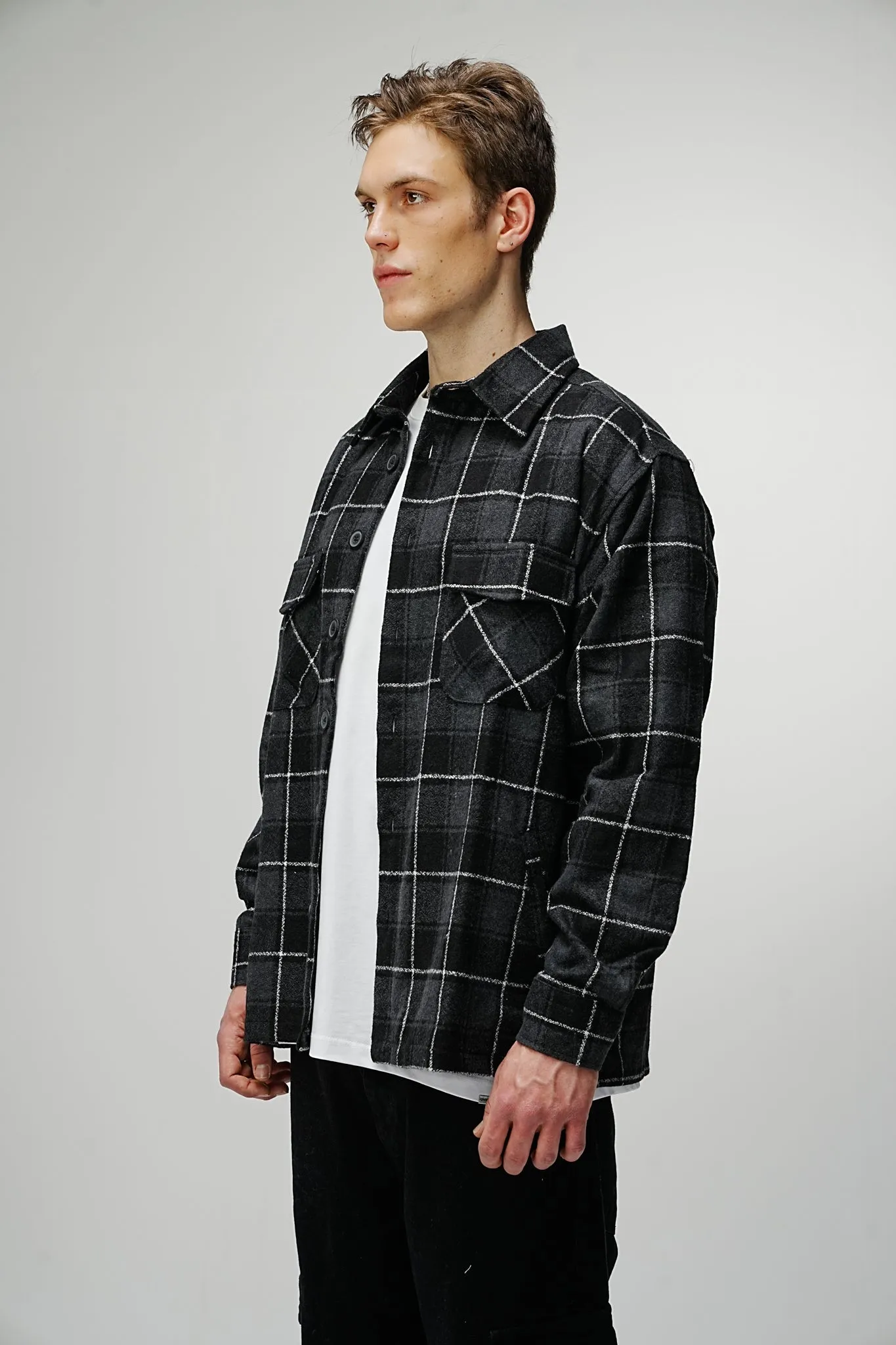 Heavy Oversized Flannel Shirt Phantom Black