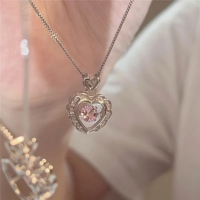 Hollow Crystal Pendant Heart Necklace - Cupcake