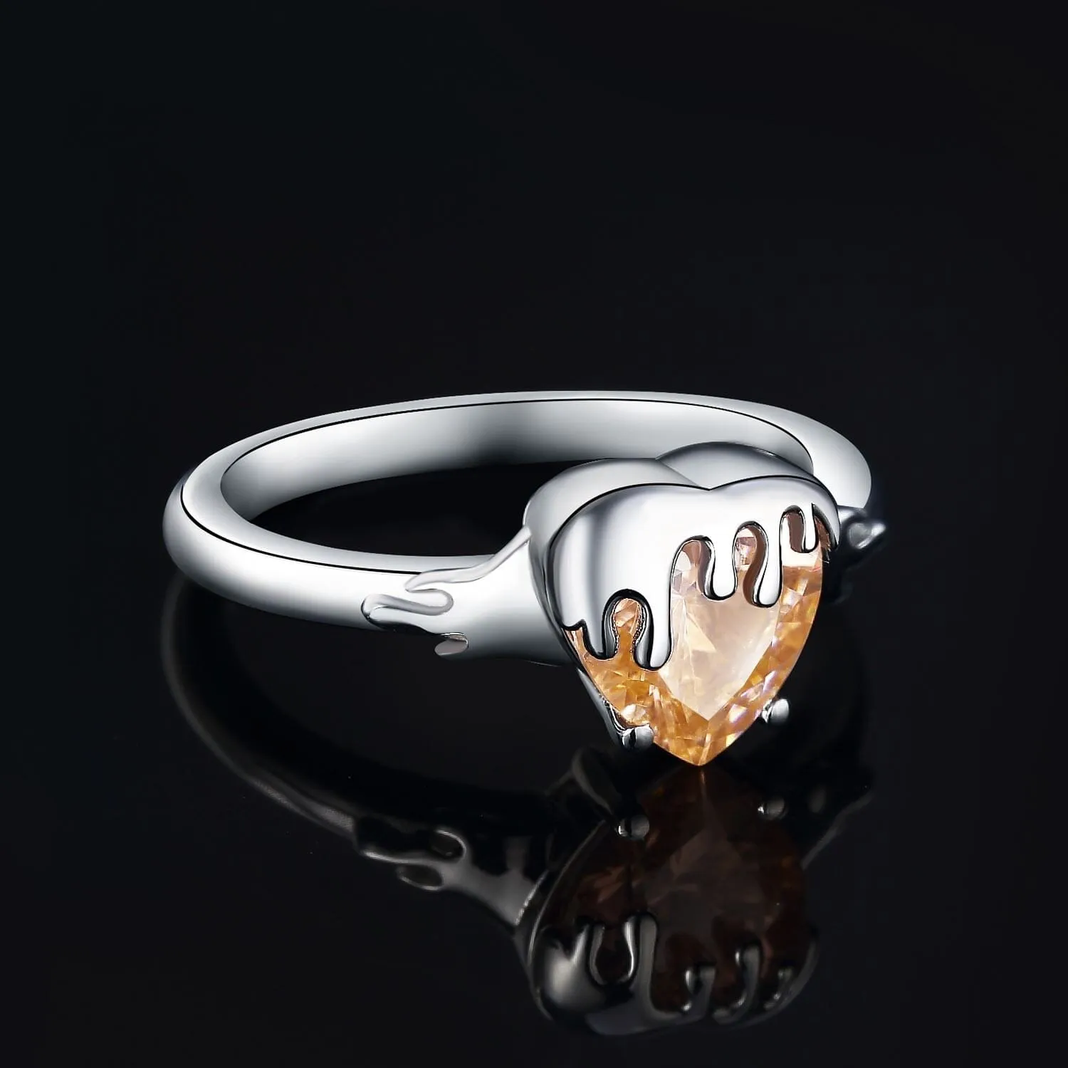 Honey Heart 3.3ct Morganite Gemstone Ring - 925 Sterling Silver