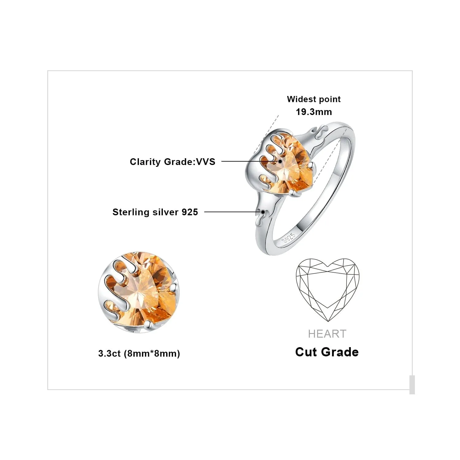 Honey Heart 3.3ct Morganite Gemstone Ring - 925 Sterling Silver