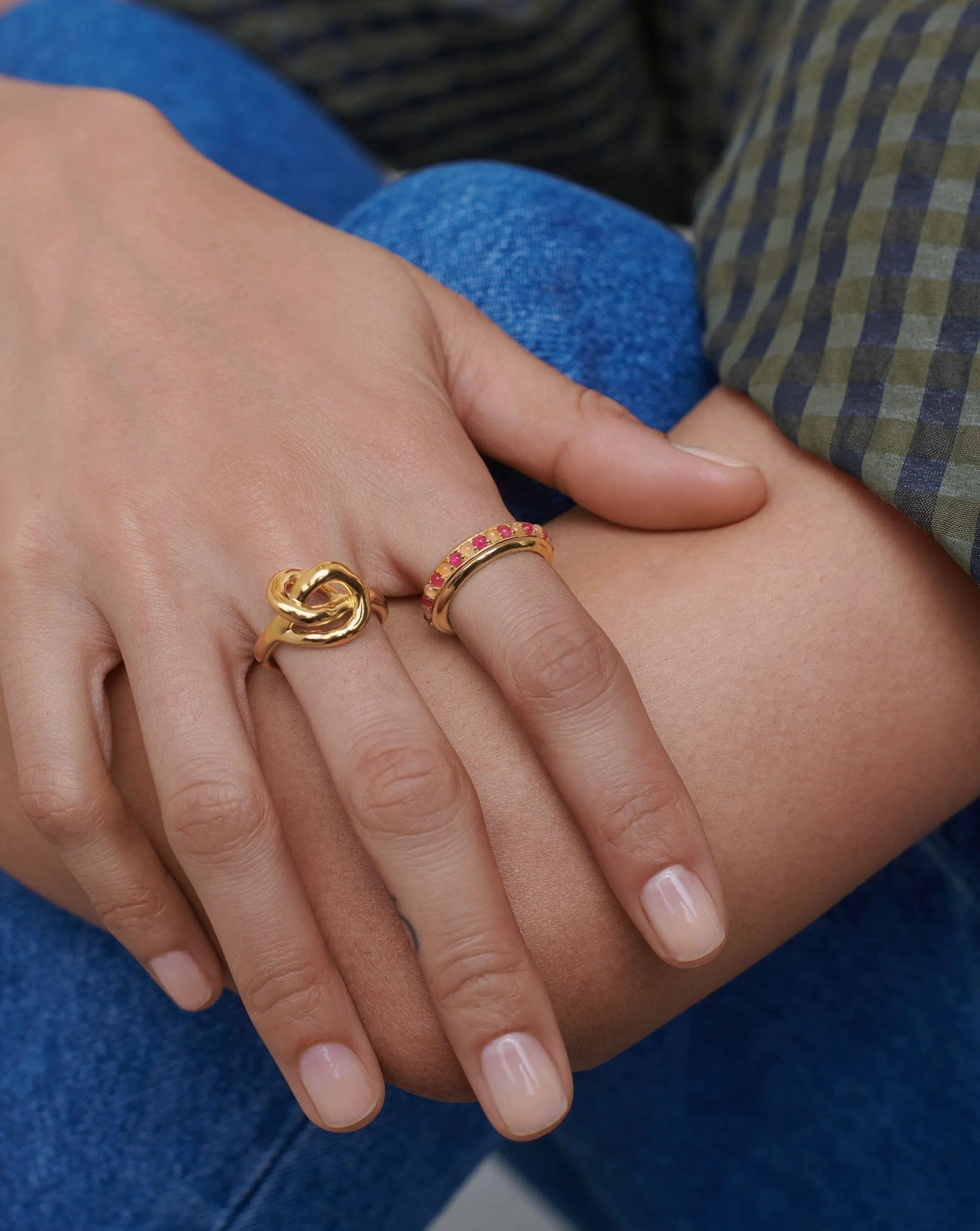 Hot Rox Gemstone Stacking Ring | 18ct Gold Plated Vermeil/Pink Quartz & Peach Chalcedony