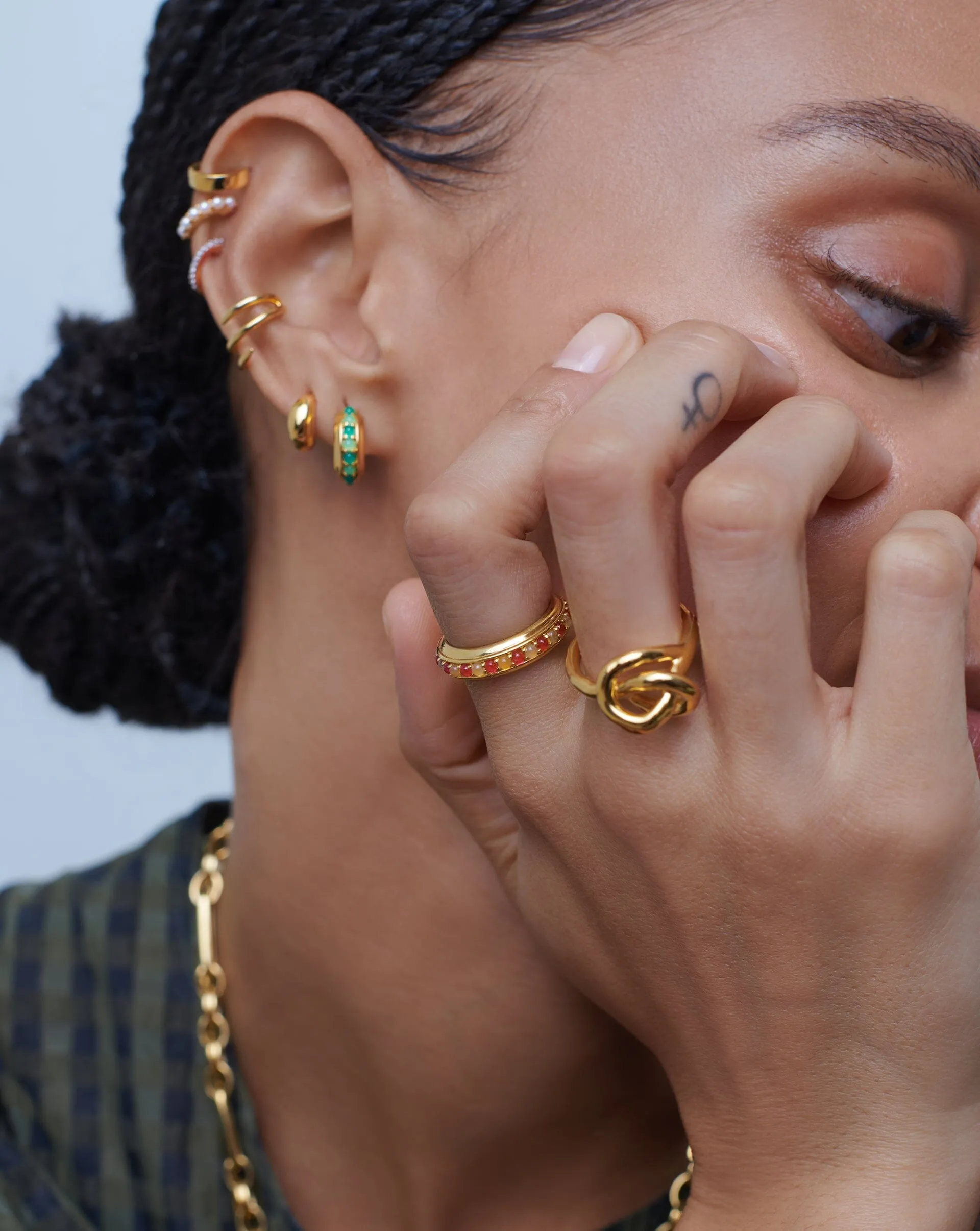 Hot Rox Gemstone Stacking Ring | 18ct Gold Plated Vermeil/Pink Quartz & Peach Chalcedony