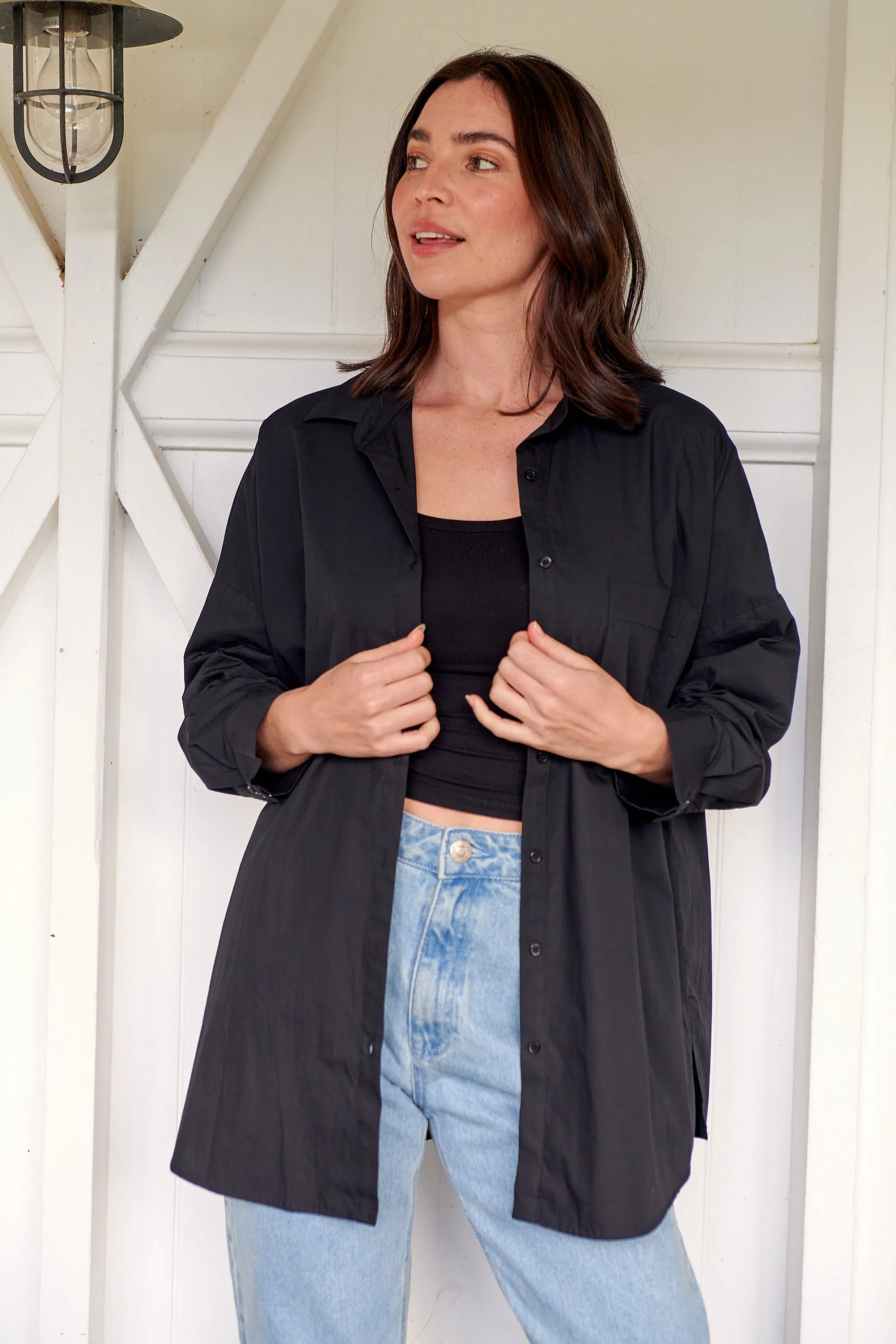 Jennifer Oversized Black Button Up Shirt