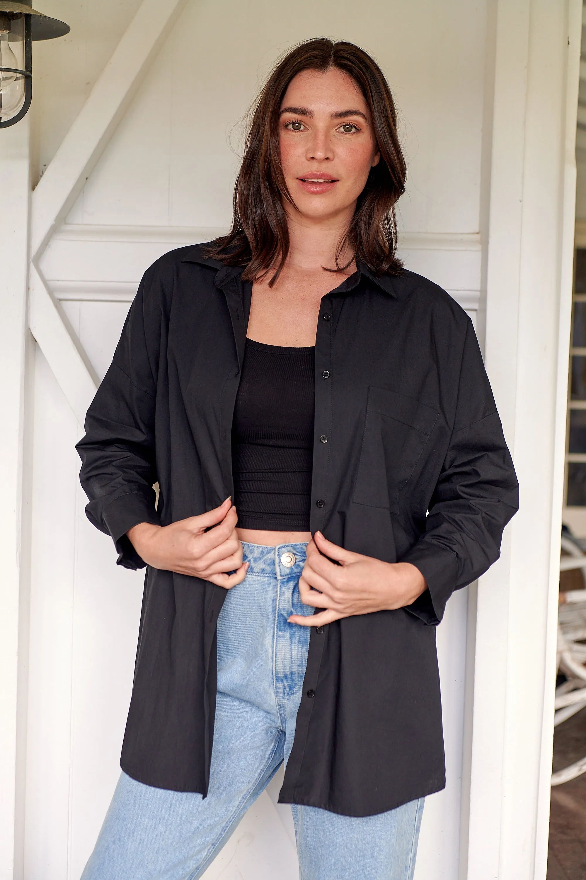 Jennifer Oversized Black Button Up Shirt