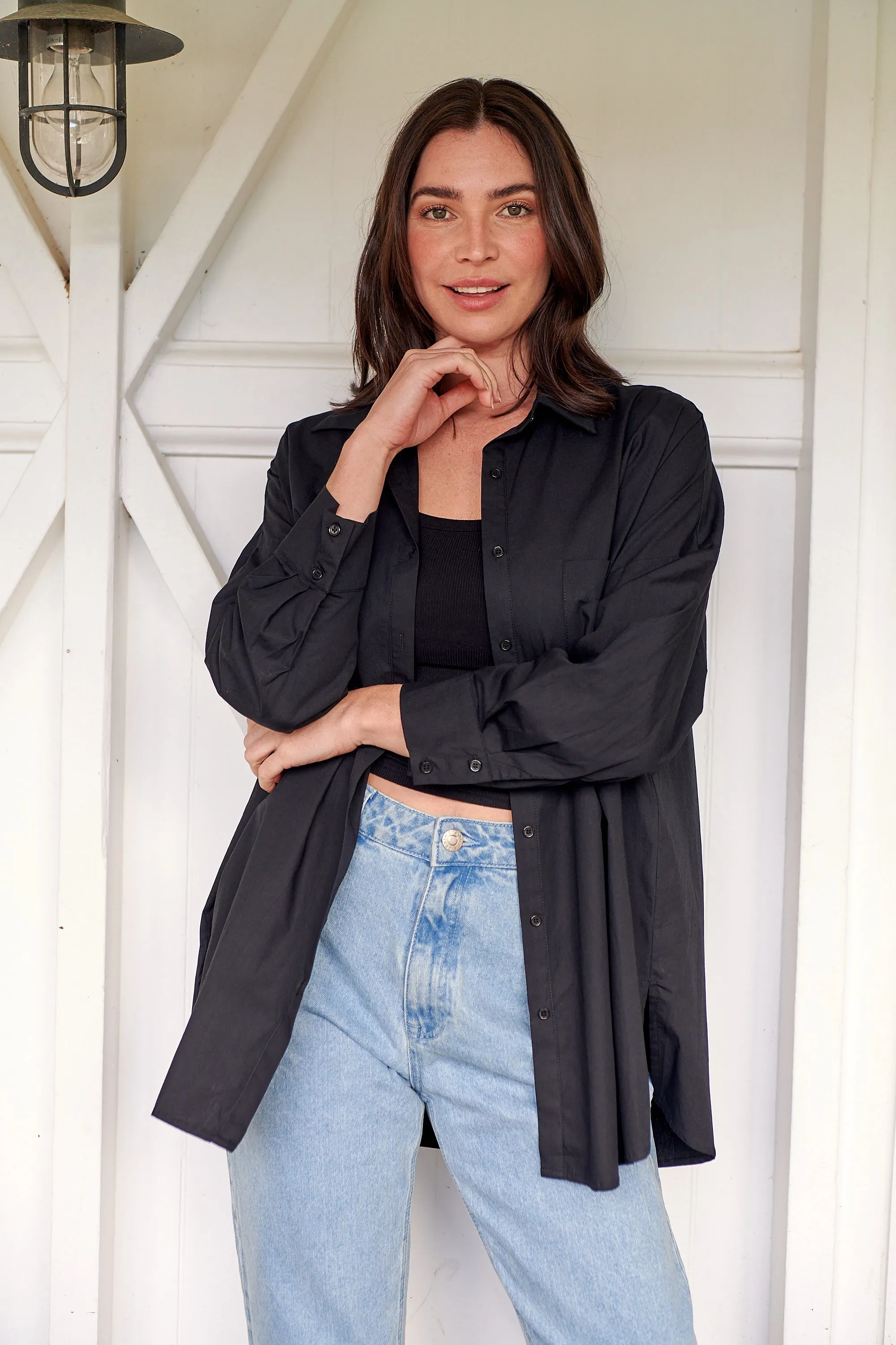 Jennifer Oversized Black Button Up Shirt