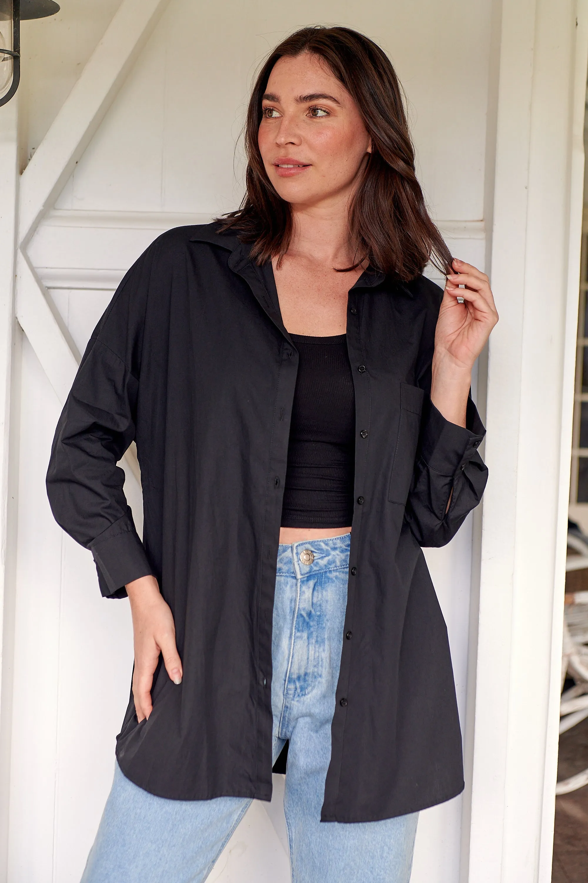 Jennifer Oversized Black Button Up Shirt