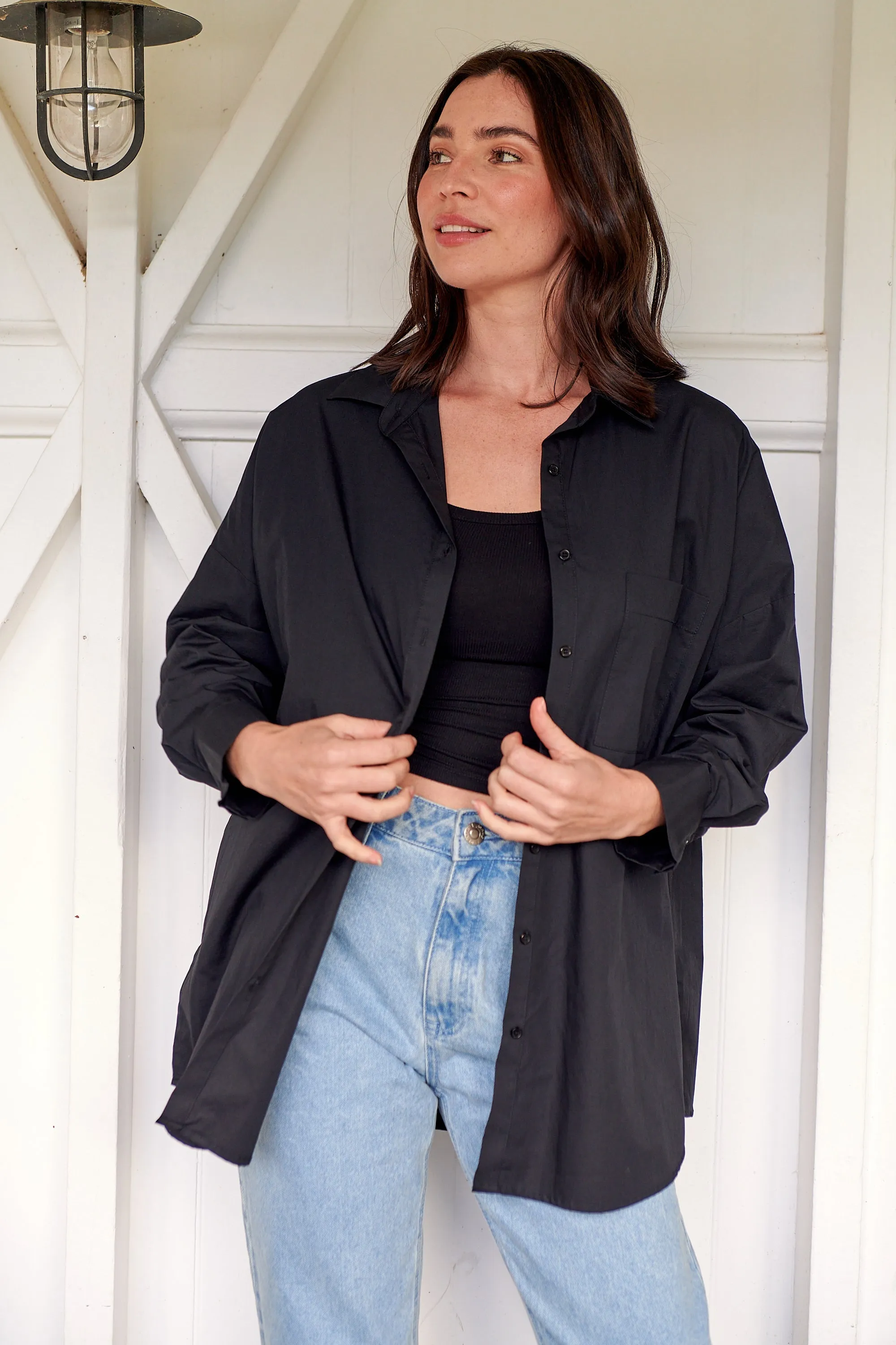 Jennifer Oversized Black Button Up Shirt