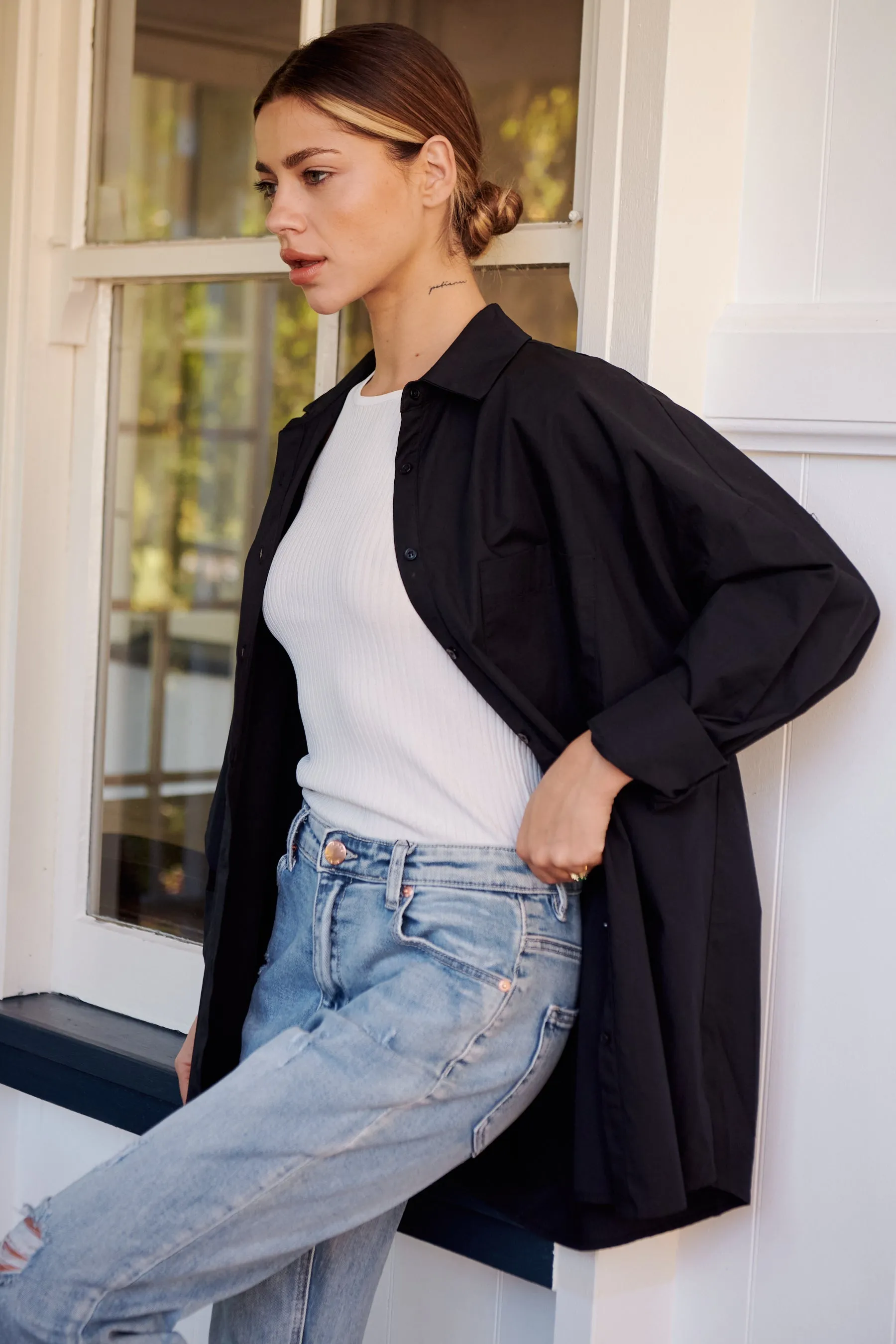 Jennifer Oversized Black Button Up Shirt