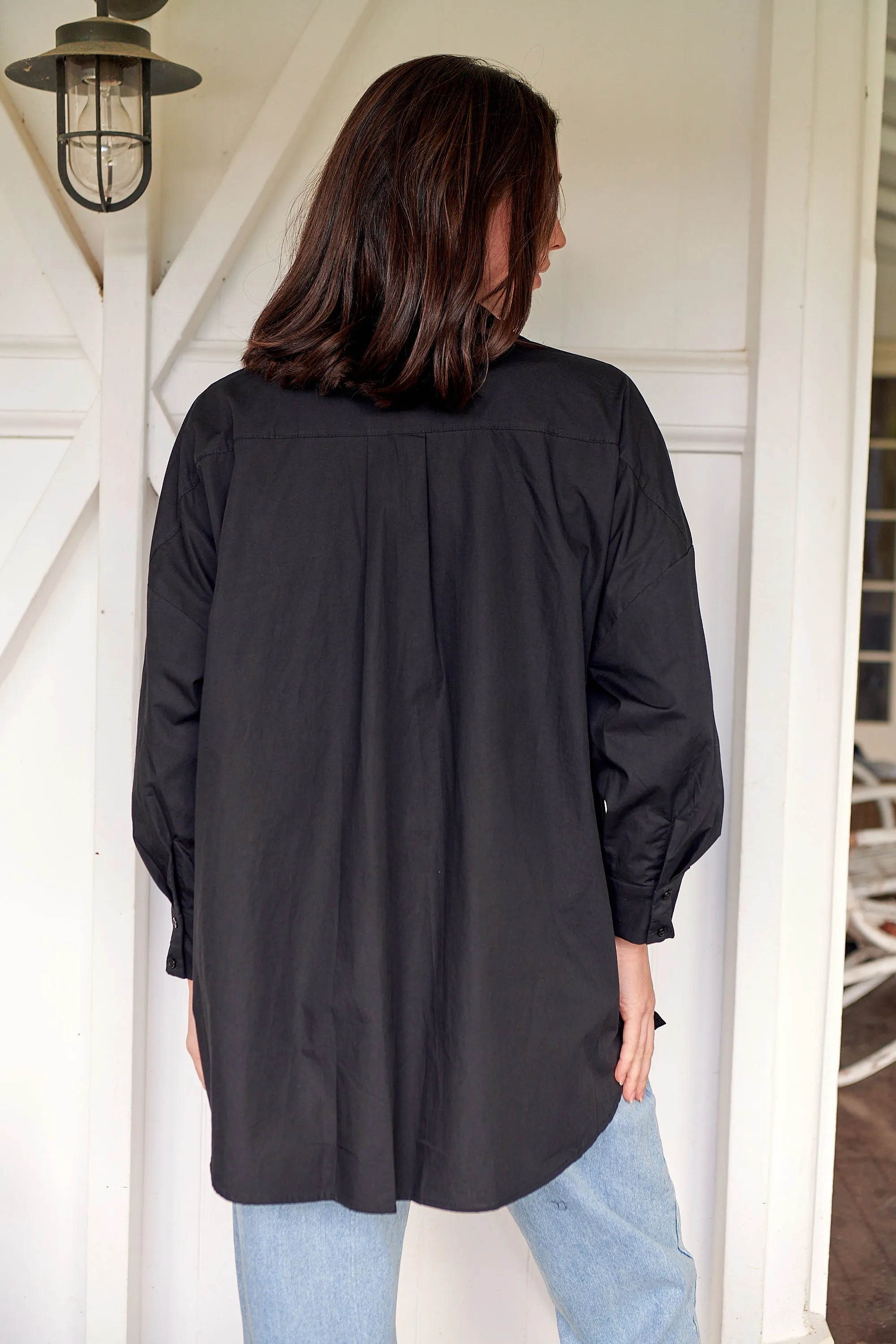 Jennifer Oversized Black Button Up Shirt