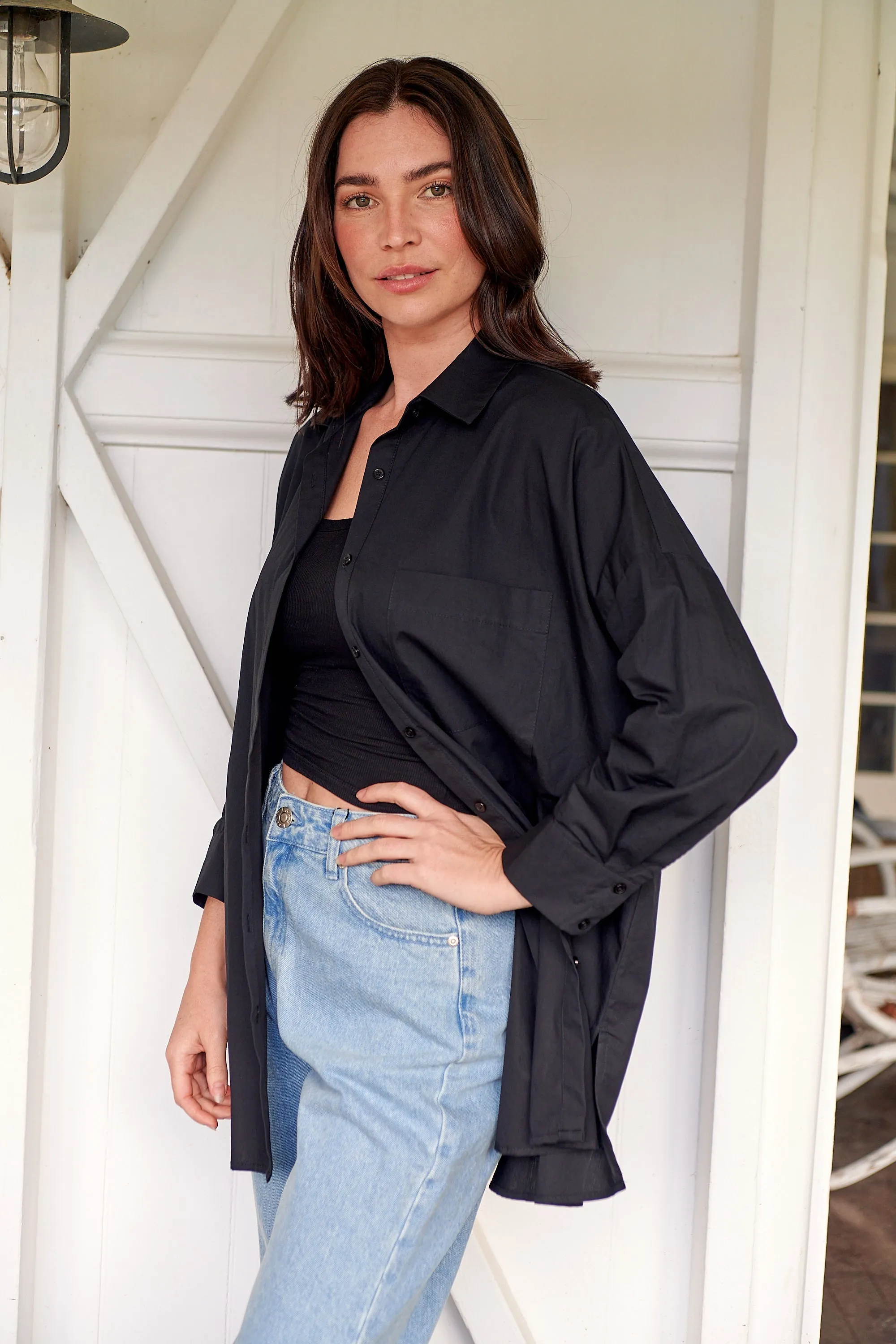 Jennifer Oversized Black Button Up Shirt