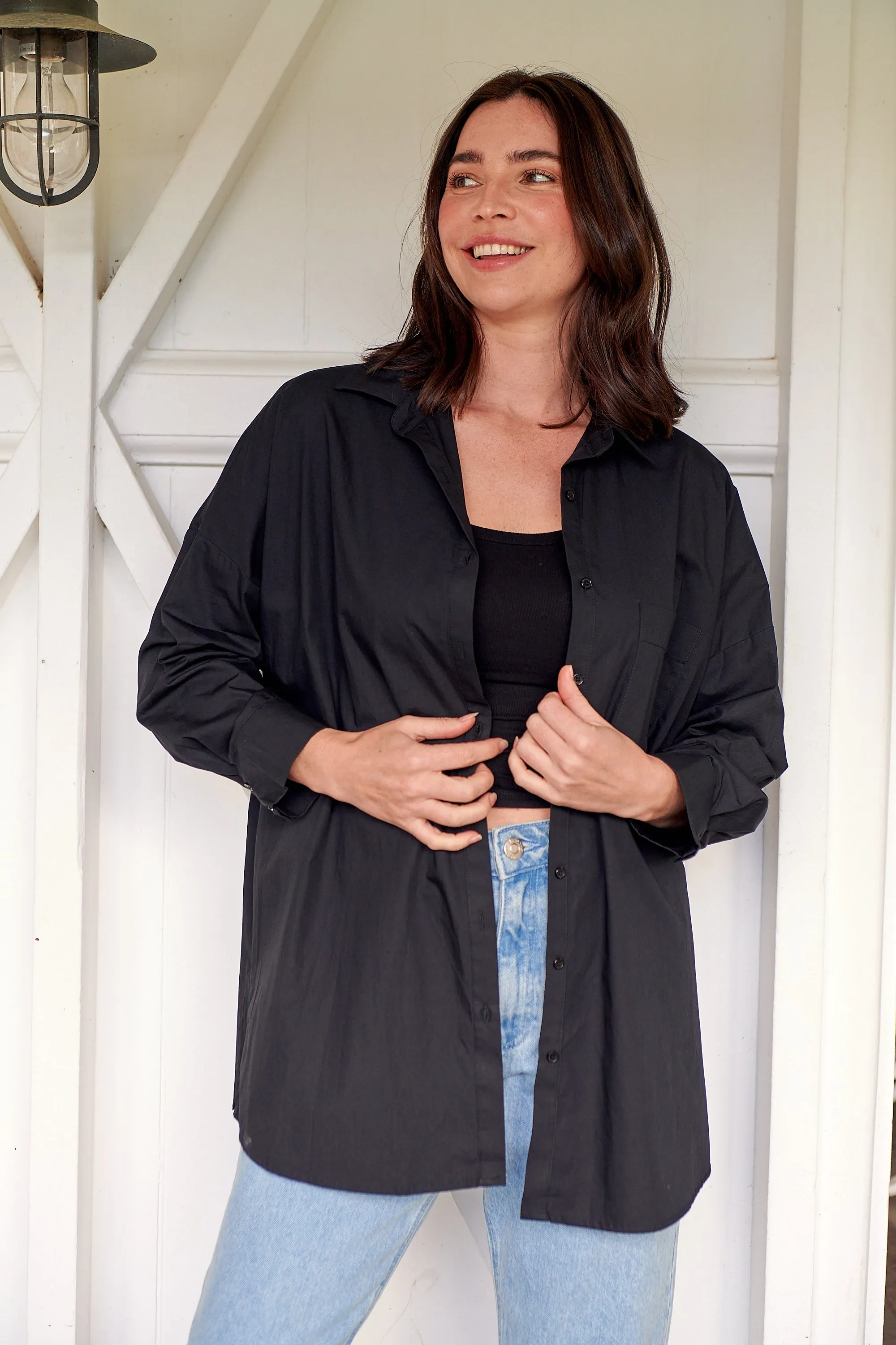 Jennifer Oversized Black Button Up Shirt