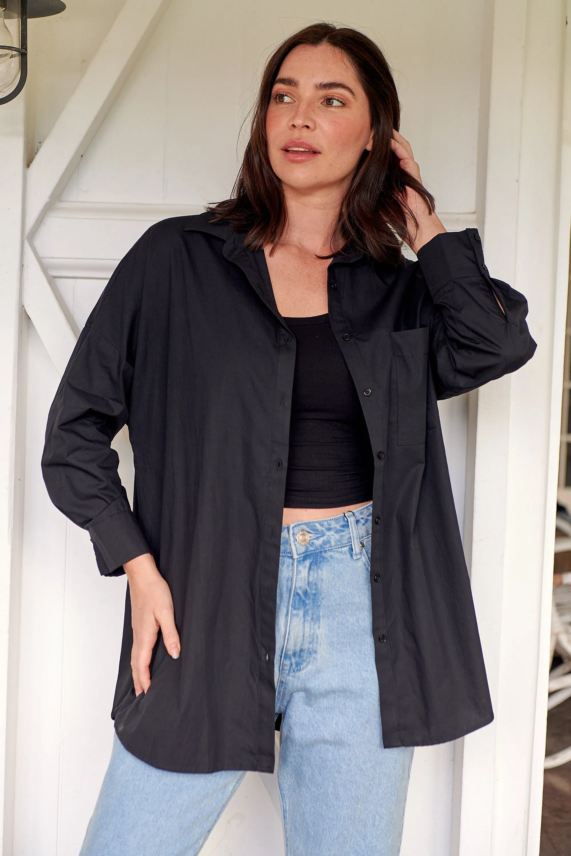 Jennifer Oversized Black Button Up Shirt