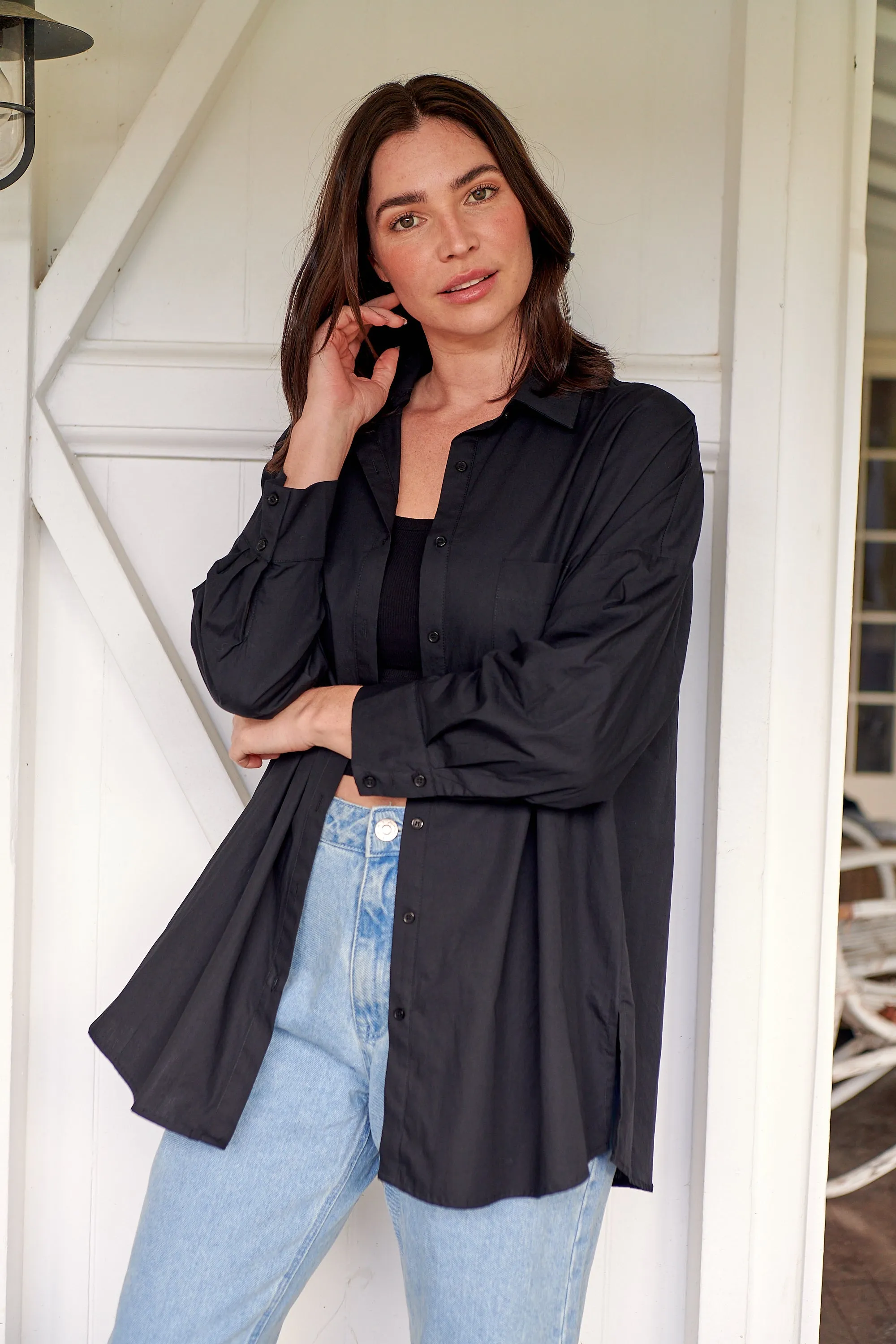 Jennifer Oversized Black Button Up Shirt