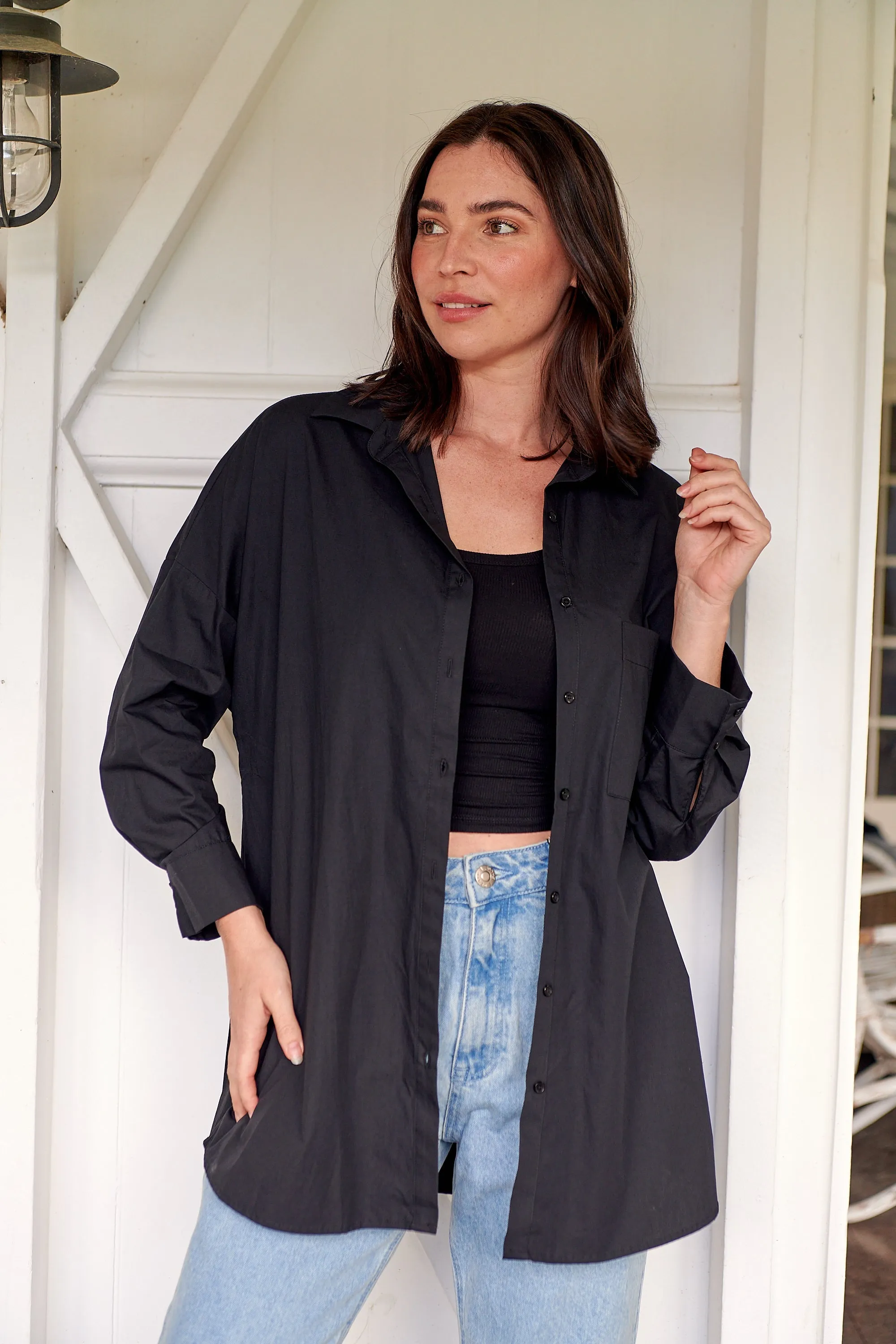 Jennifer Oversized Black Button Up Shirt