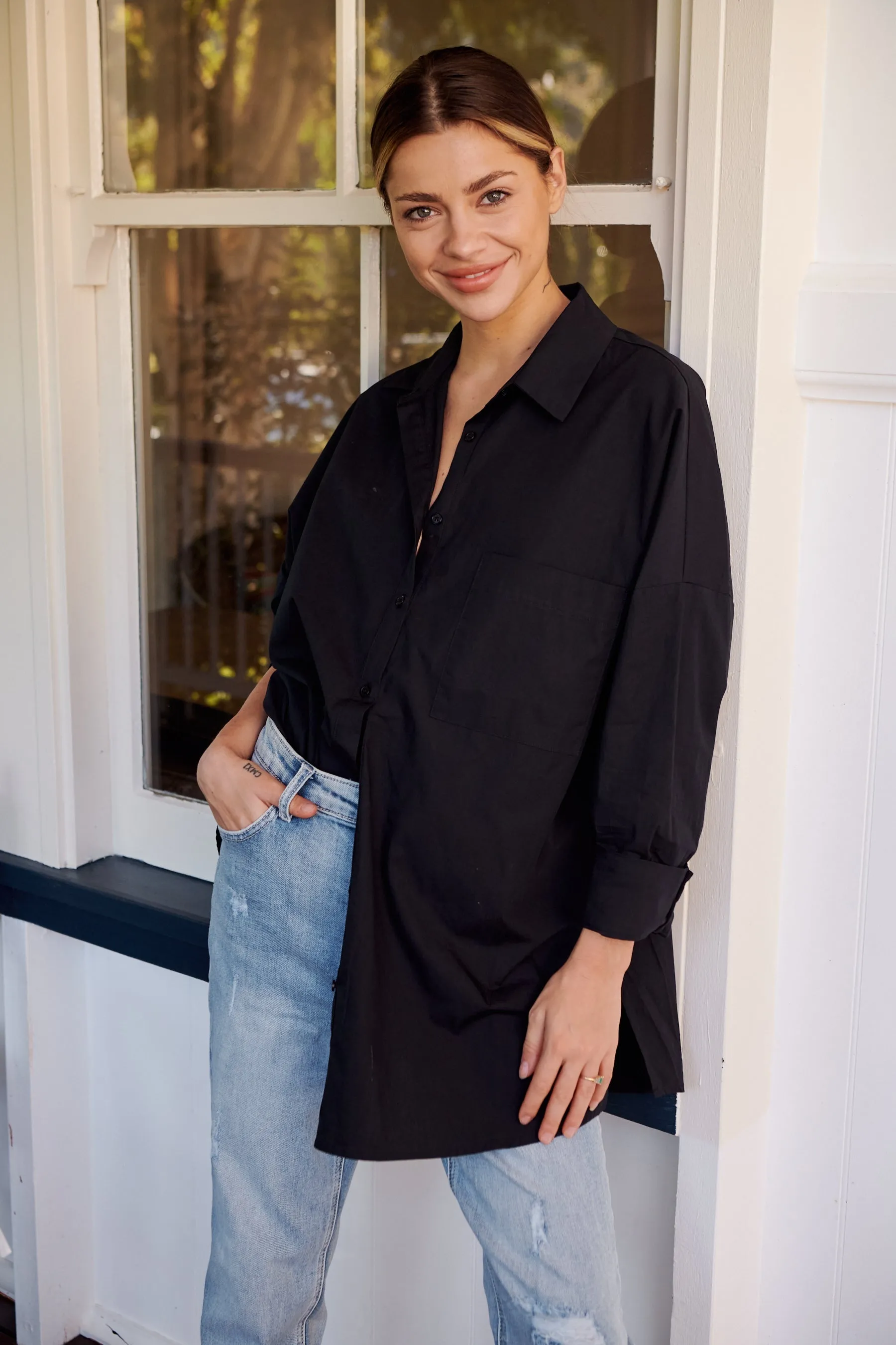 Jennifer Oversized Black Button Up Shirt