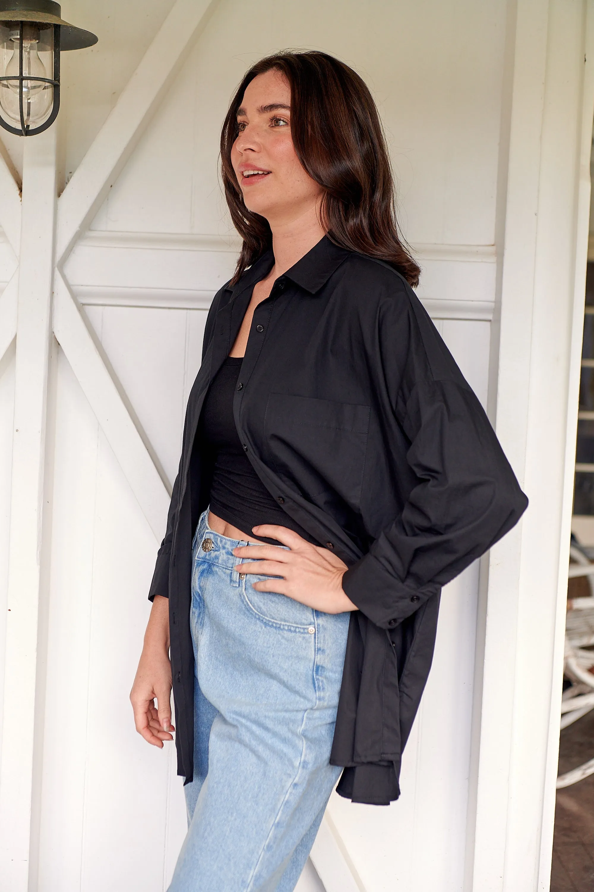 Jennifer Oversized Black Button Up Shirt