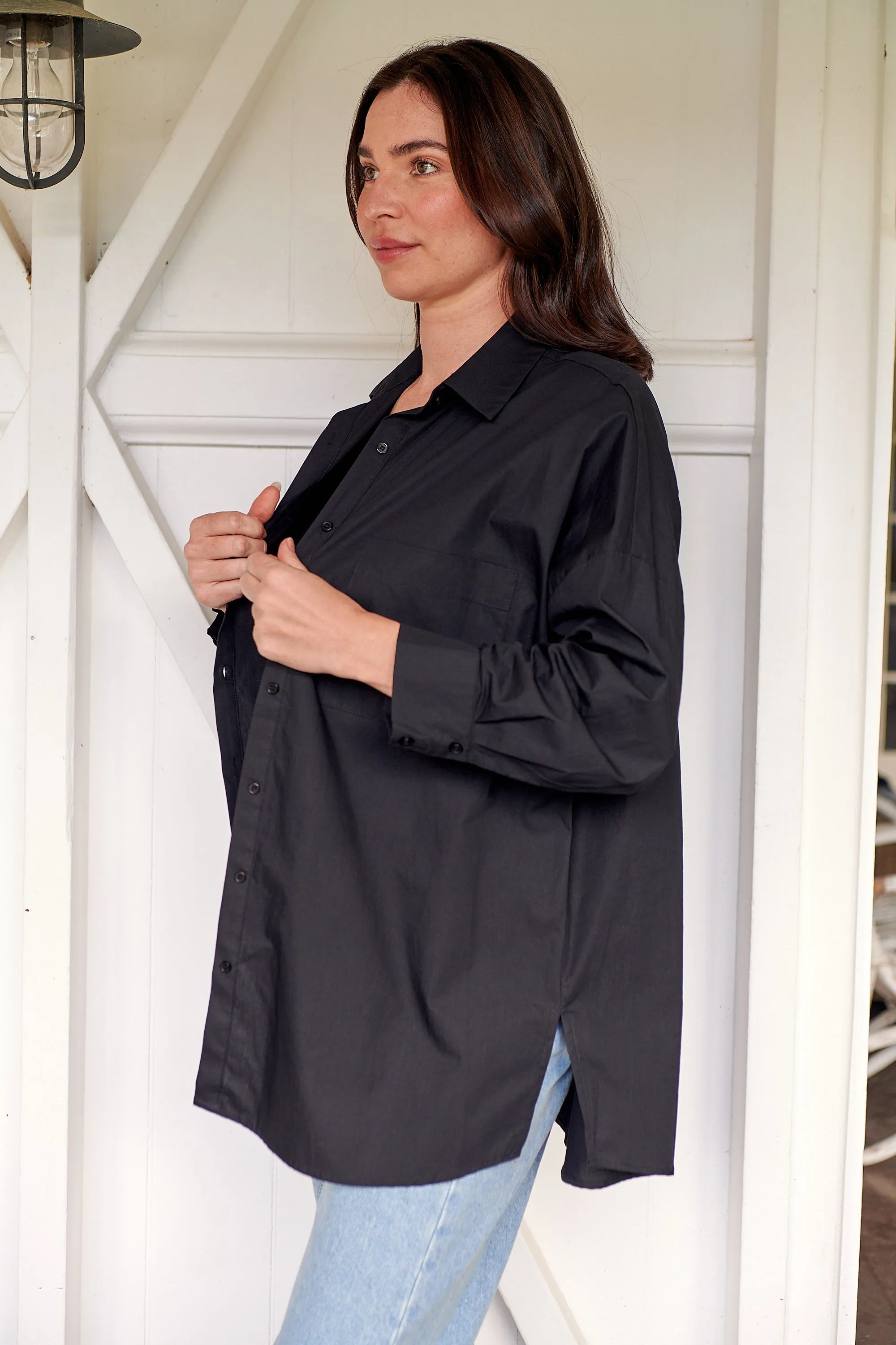 Jennifer Oversized Black Button Up Shirt