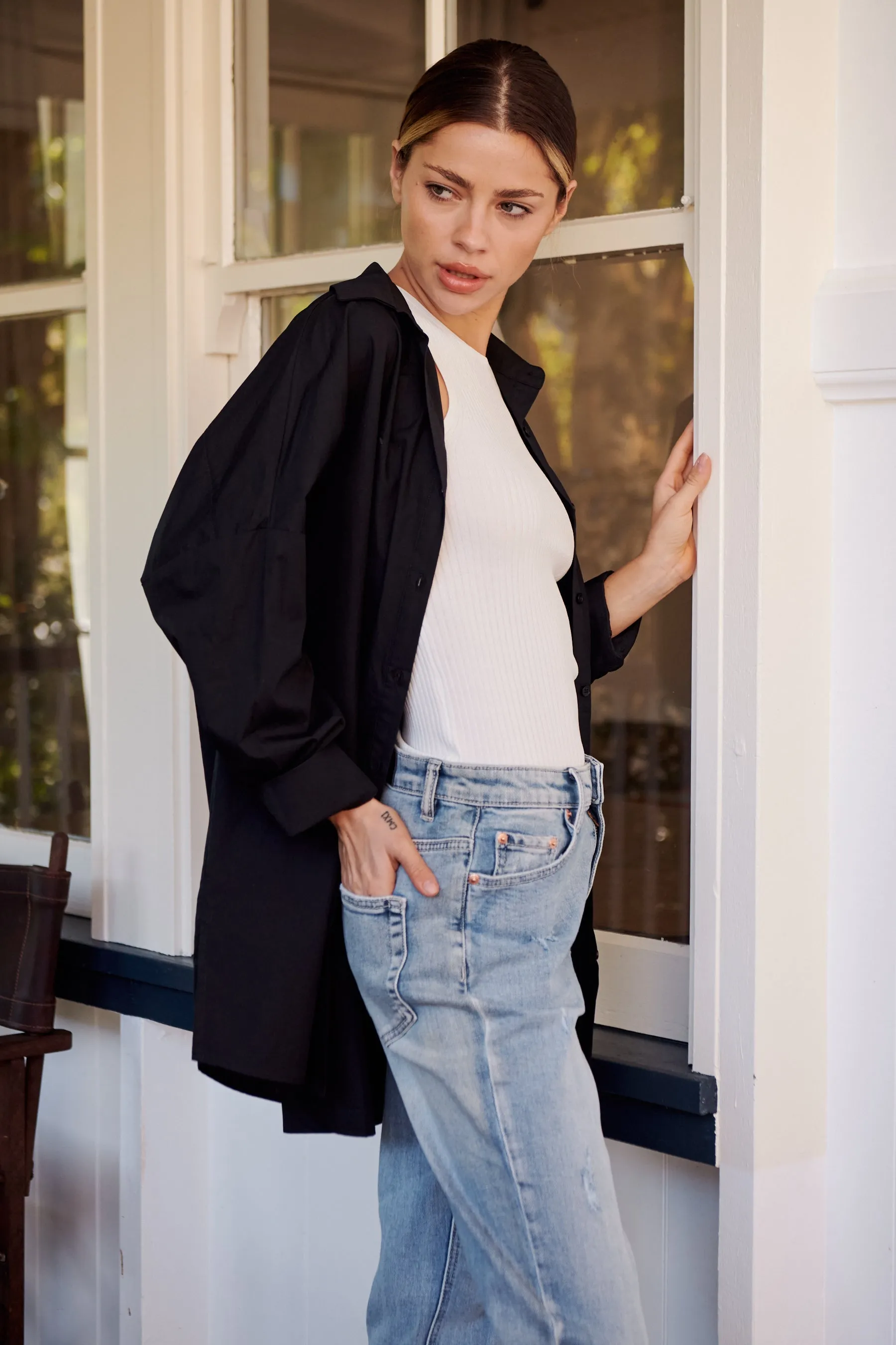 Jennifer Oversized Black Button Up Shirt