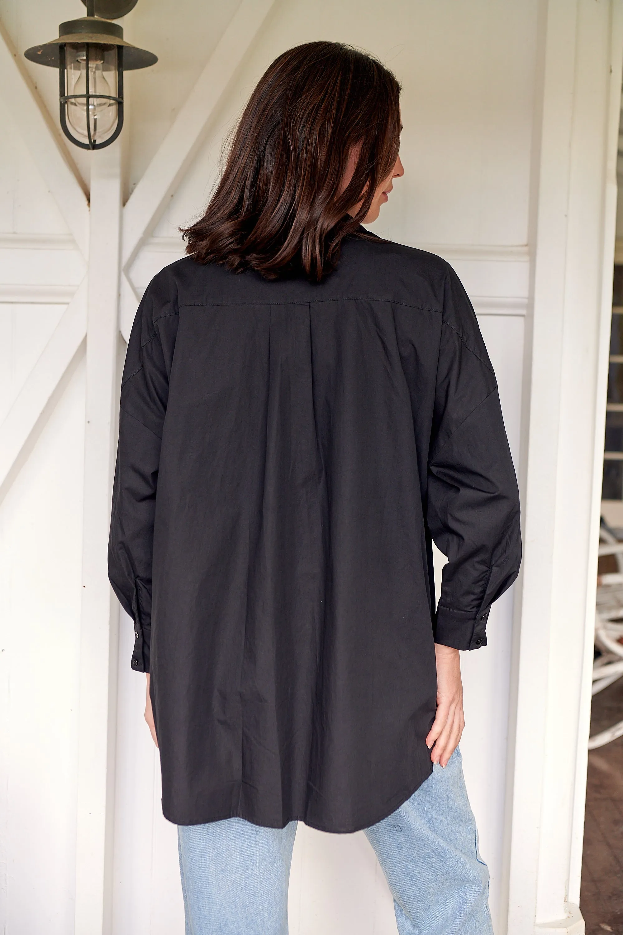 Jennifer Oversized Black Button Up Shirt