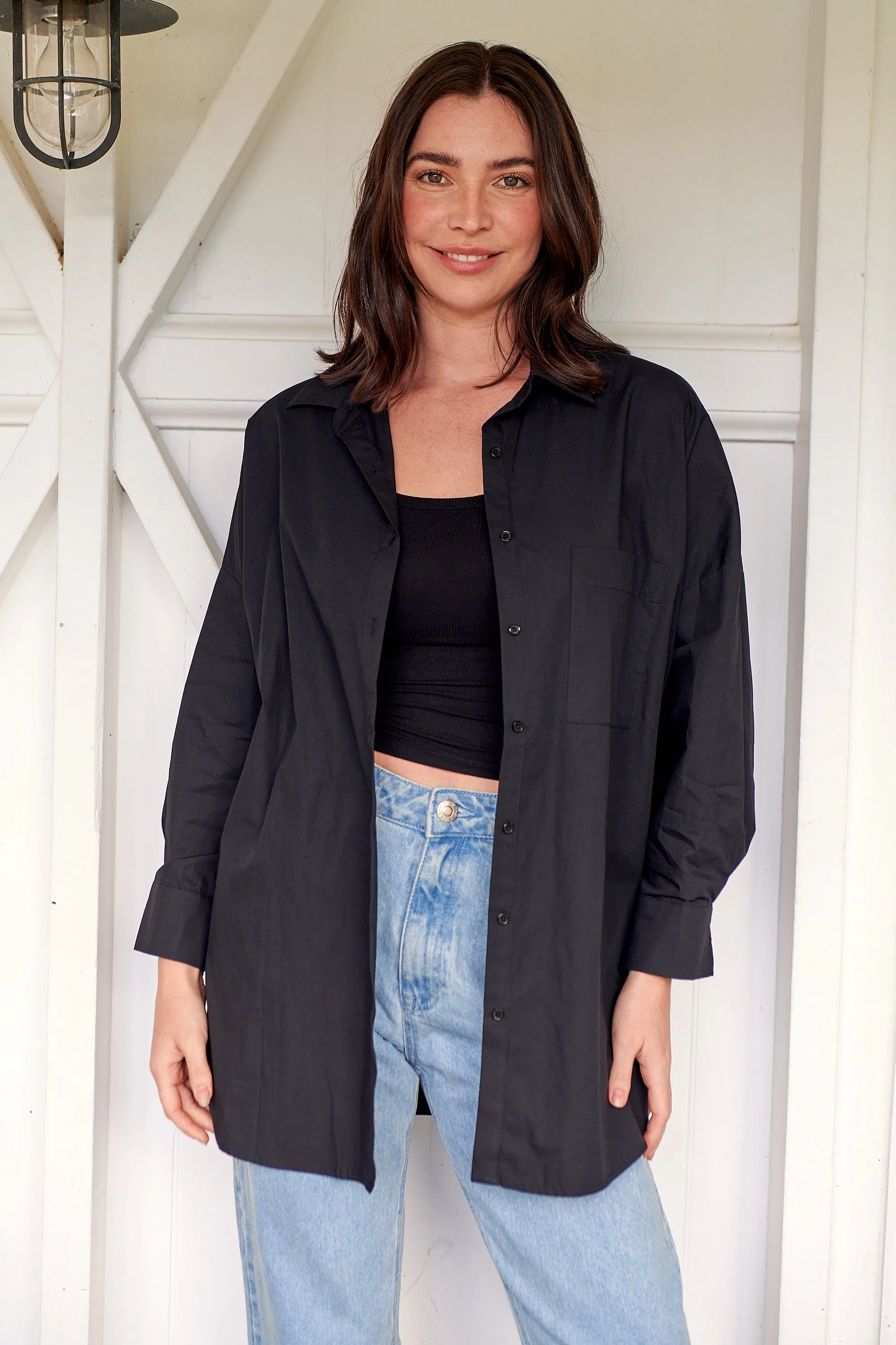 Jennifer Oversized Black Button Up Shirt