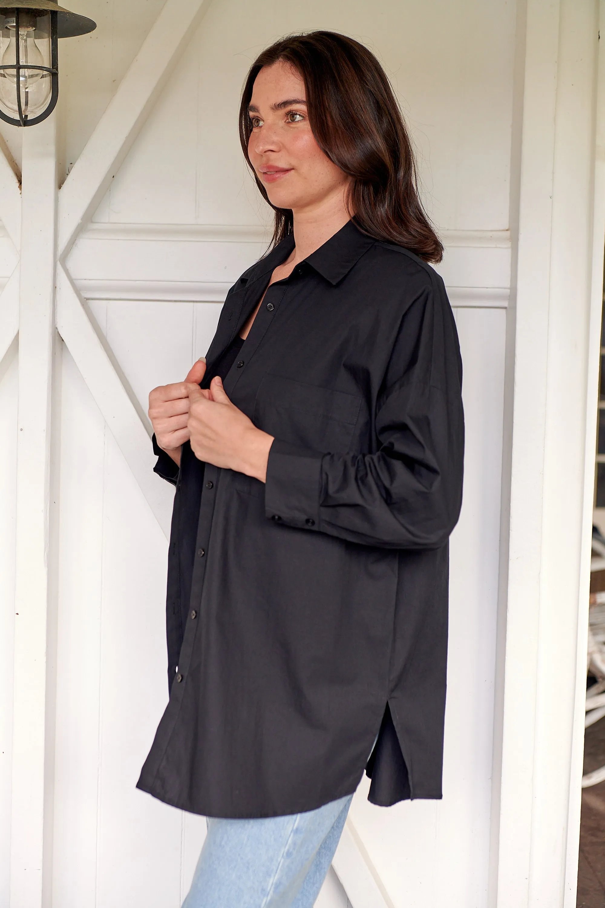 Jennifer Oversized Black Button Up Shirt