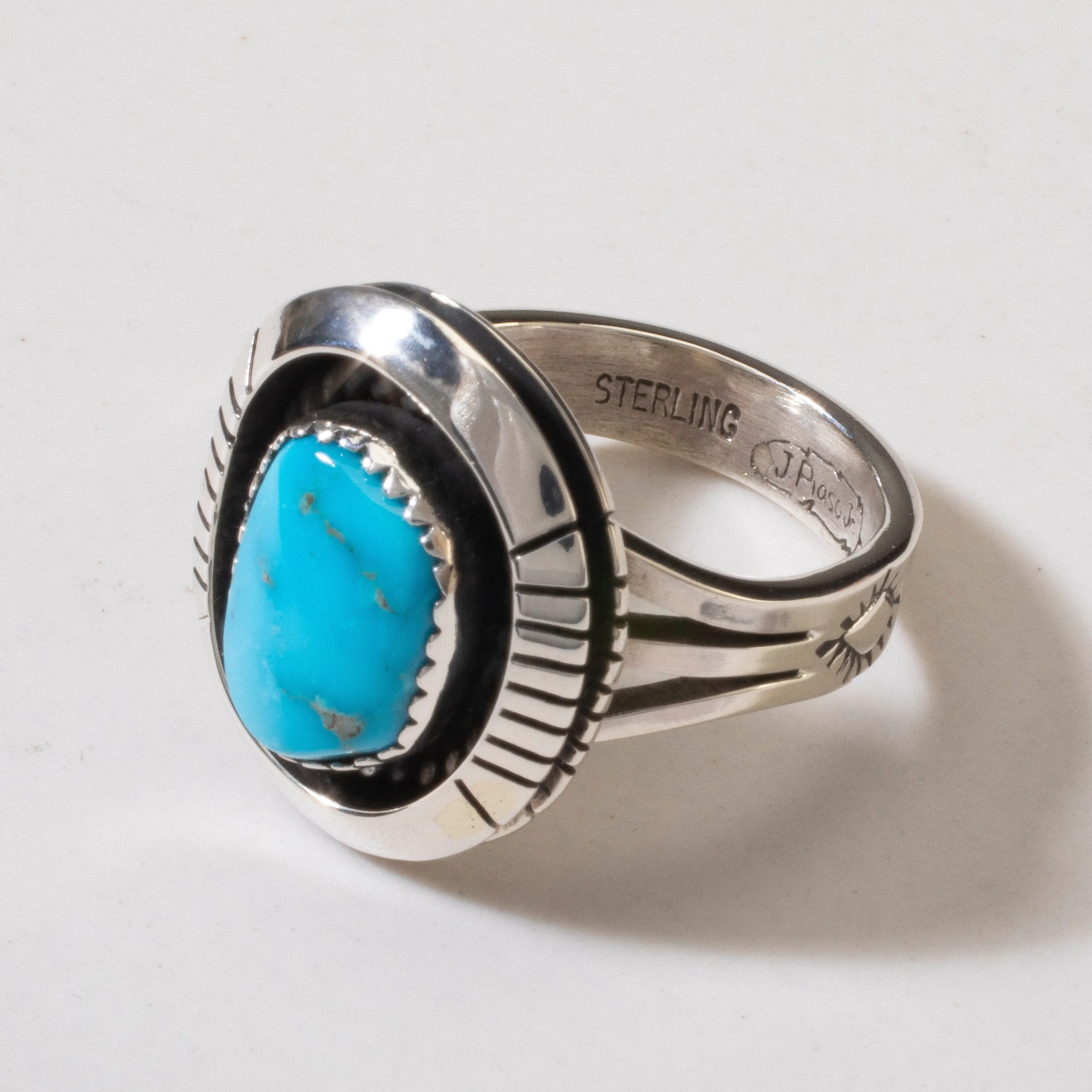 Joe Piaso Jr. Sleeping Beauty Turquoise Navajo USA Native American Made 925 Sterling Silver Ring