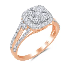 Kallati Eternal Cushion Halo Diamond Engagement Ring in 14K Rose Gold