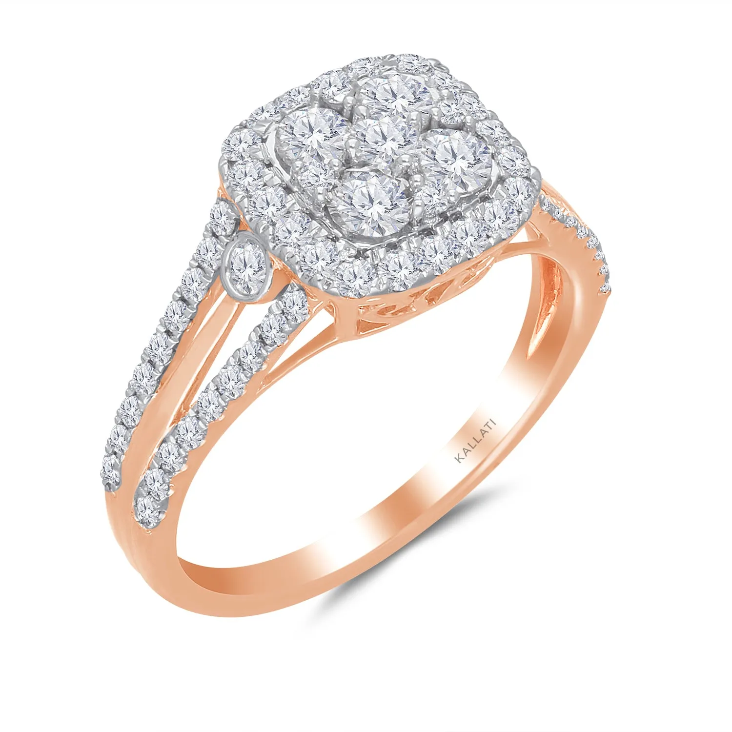 Kallati Eternal Cushion Halo Diamond Engagement Ring in 14K Rose Gold