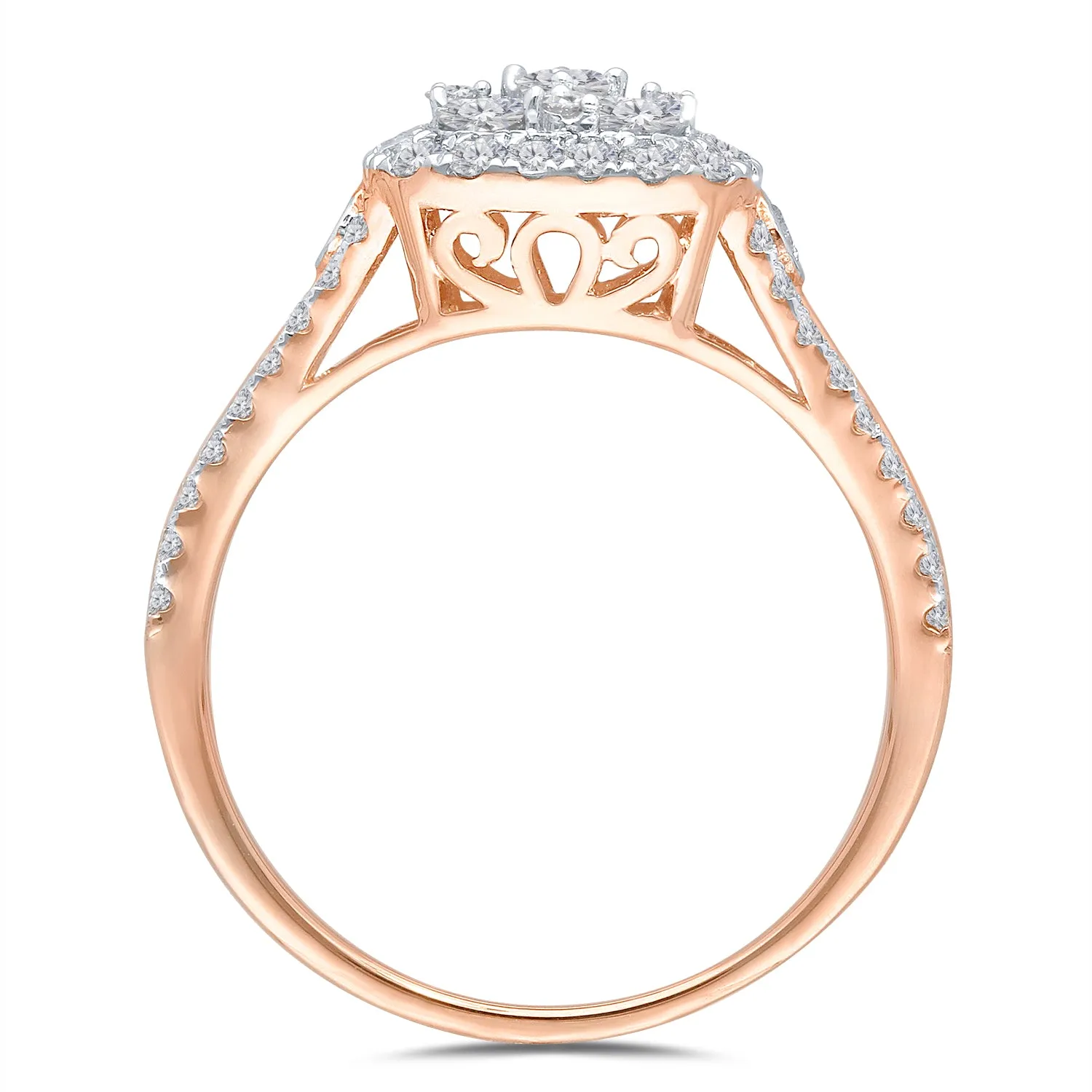 Kallati Eternal Cushion Halo Diamond Engagement Ring in 14K Rose Gold