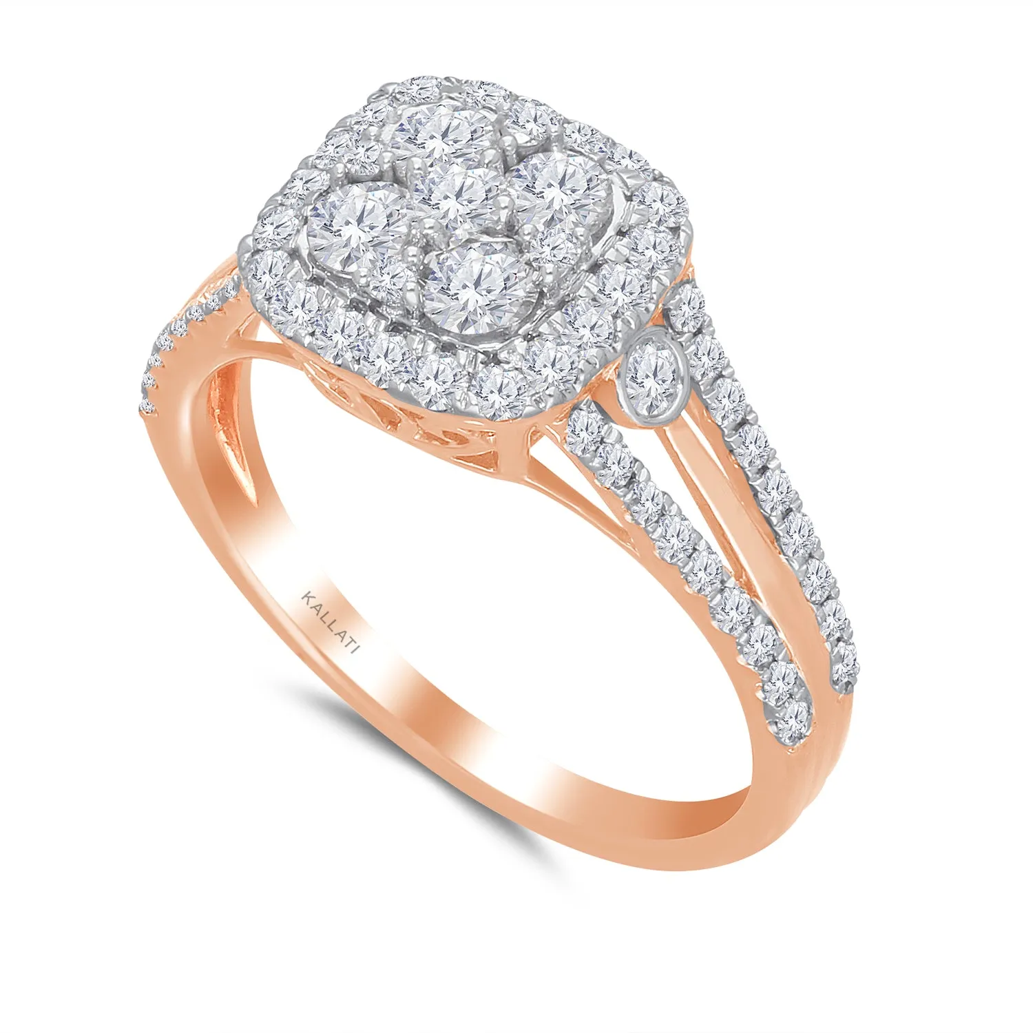 Kallati Eternal Cushion Halo Diamond Engagement Ring in 14K Rose Gold