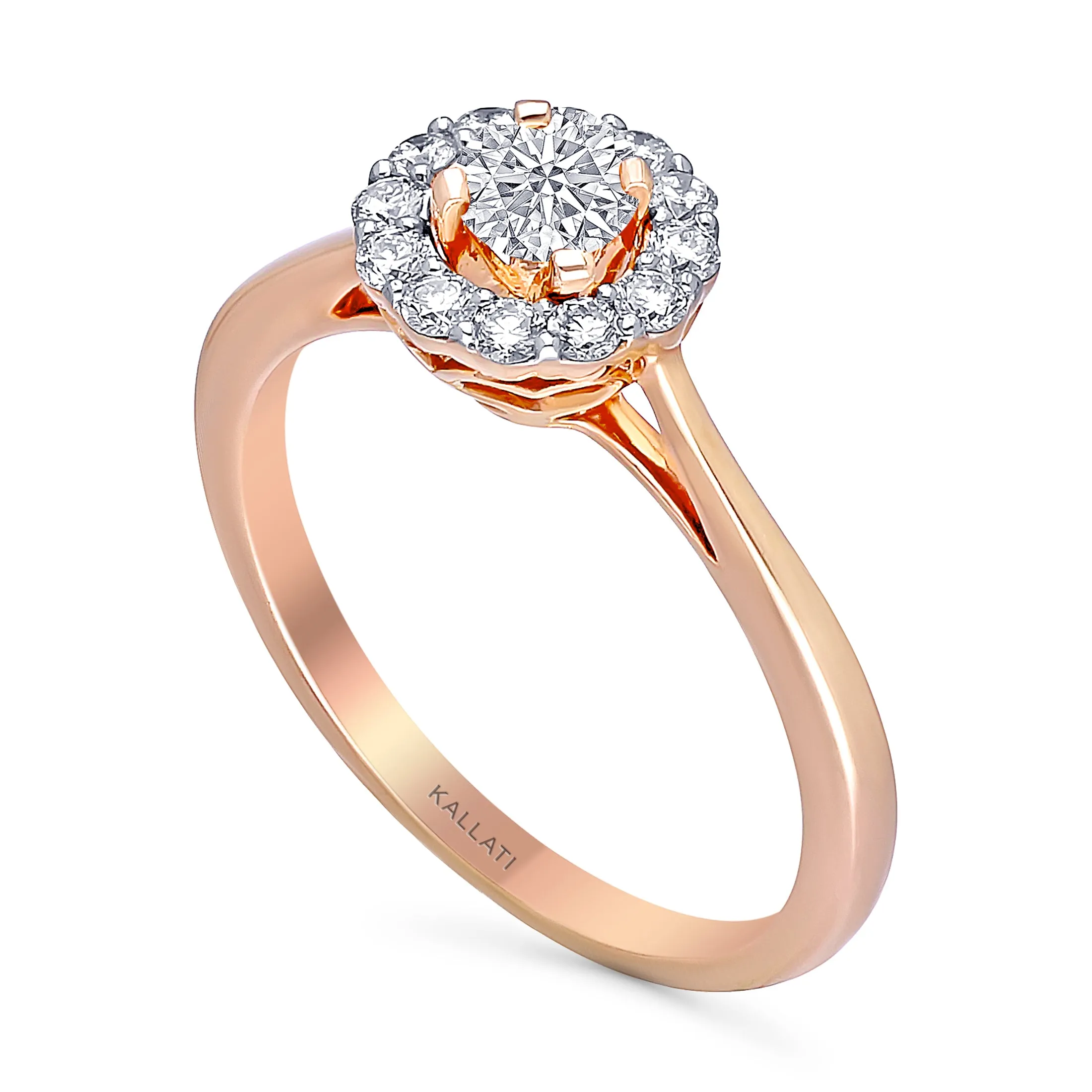 Kallati Eternal Round Halo Diamond Engagement Ring in 14K Rose Gold